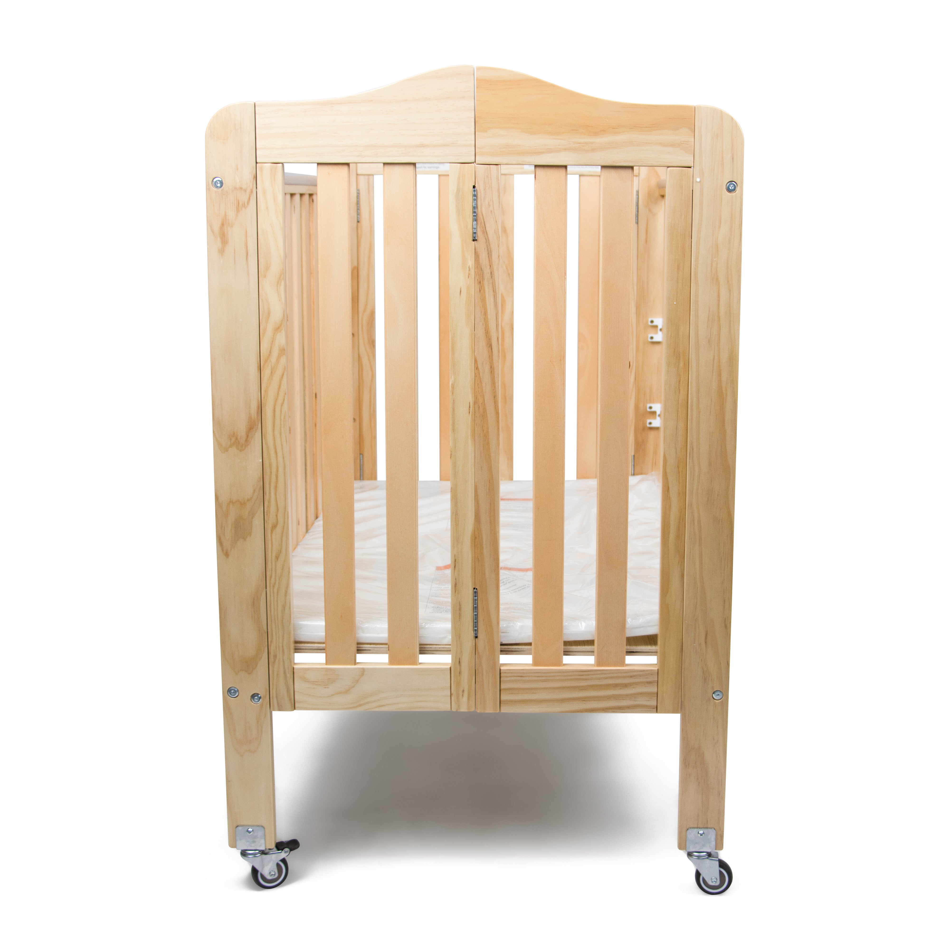 First Essentials Amber Curved Top Portable Mini Crib - Lightweight Baby Bed for Travel & Nursery | Compact Folding Design for Home, Daycare & On-the-Go Parents