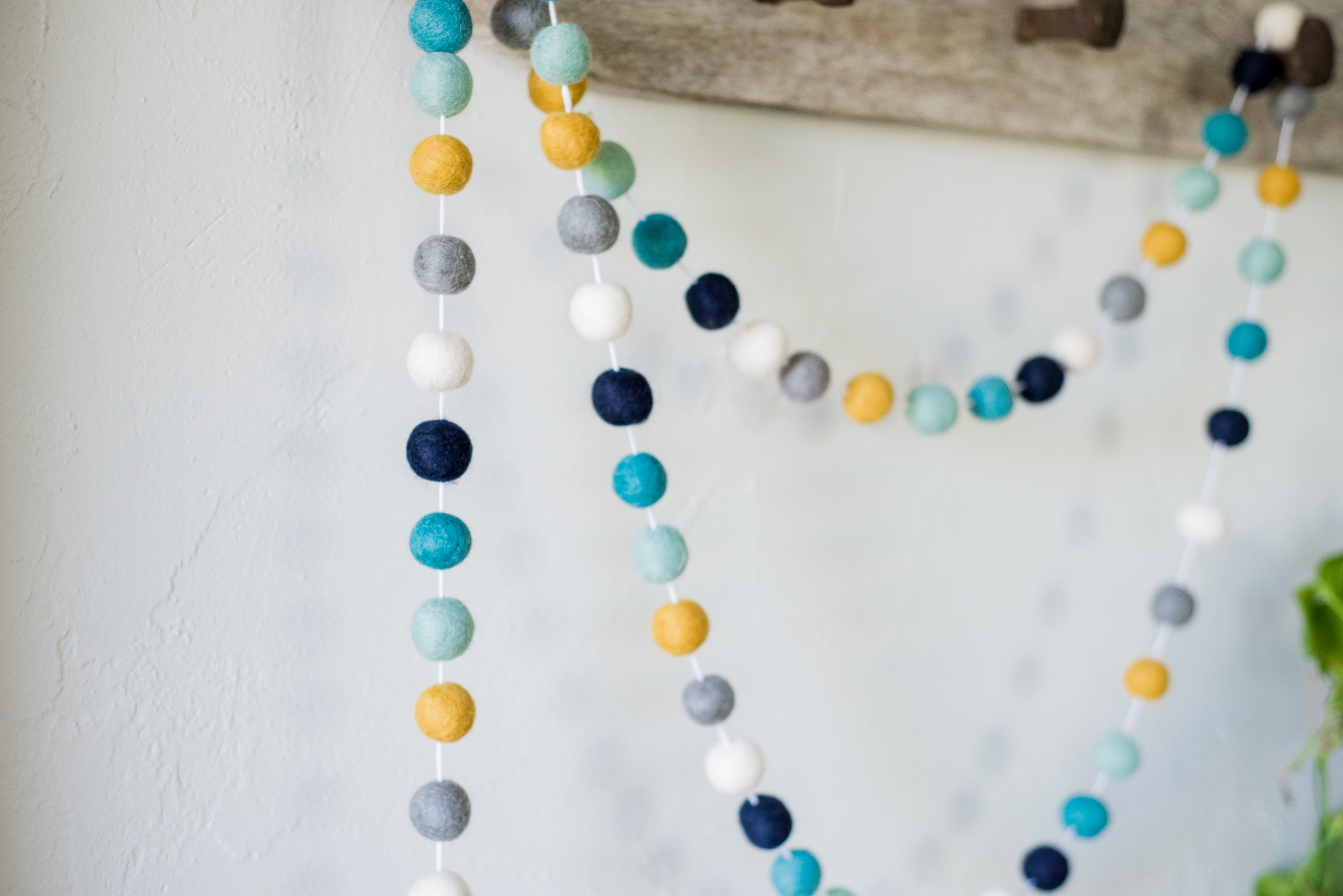 Blues Gold Neutral Felt Ball Garland - Handmade Wool Decoration for Nursery, Wedding, Party & Home Decor