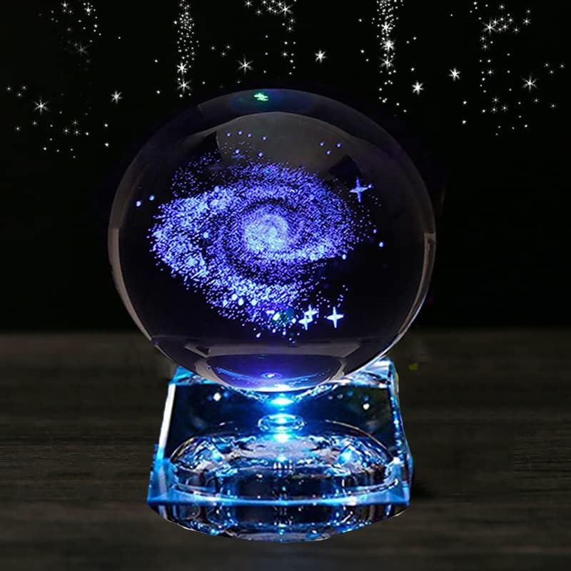 Galaxy Crystal Ball with LED Light Base - 80mm (3 inch) Clear Glass Galaxy Decor for Kids, Teachers, Anniversaries & Birthdays | Perfect for Home Decor, Meditation & Unique Gift Ideas
