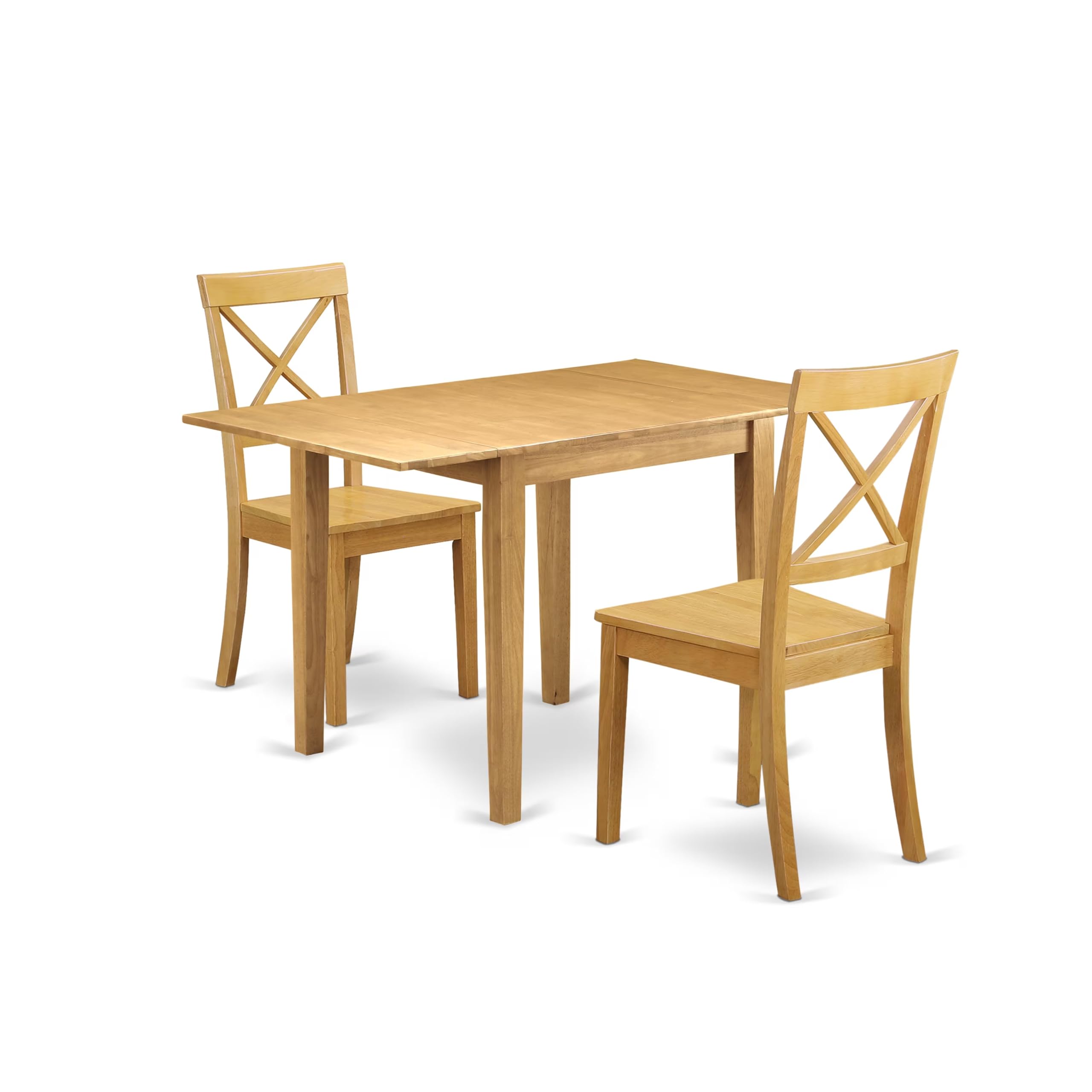East West Furniture NDBO3-OAK-W 3-Piece Oak Dining Table Set with Drop Leaf and 2 Wooden Chairs, 30x48 Inch - Perfect for Small Spaces, Breakfast Nooks & Compact Dining Rooms