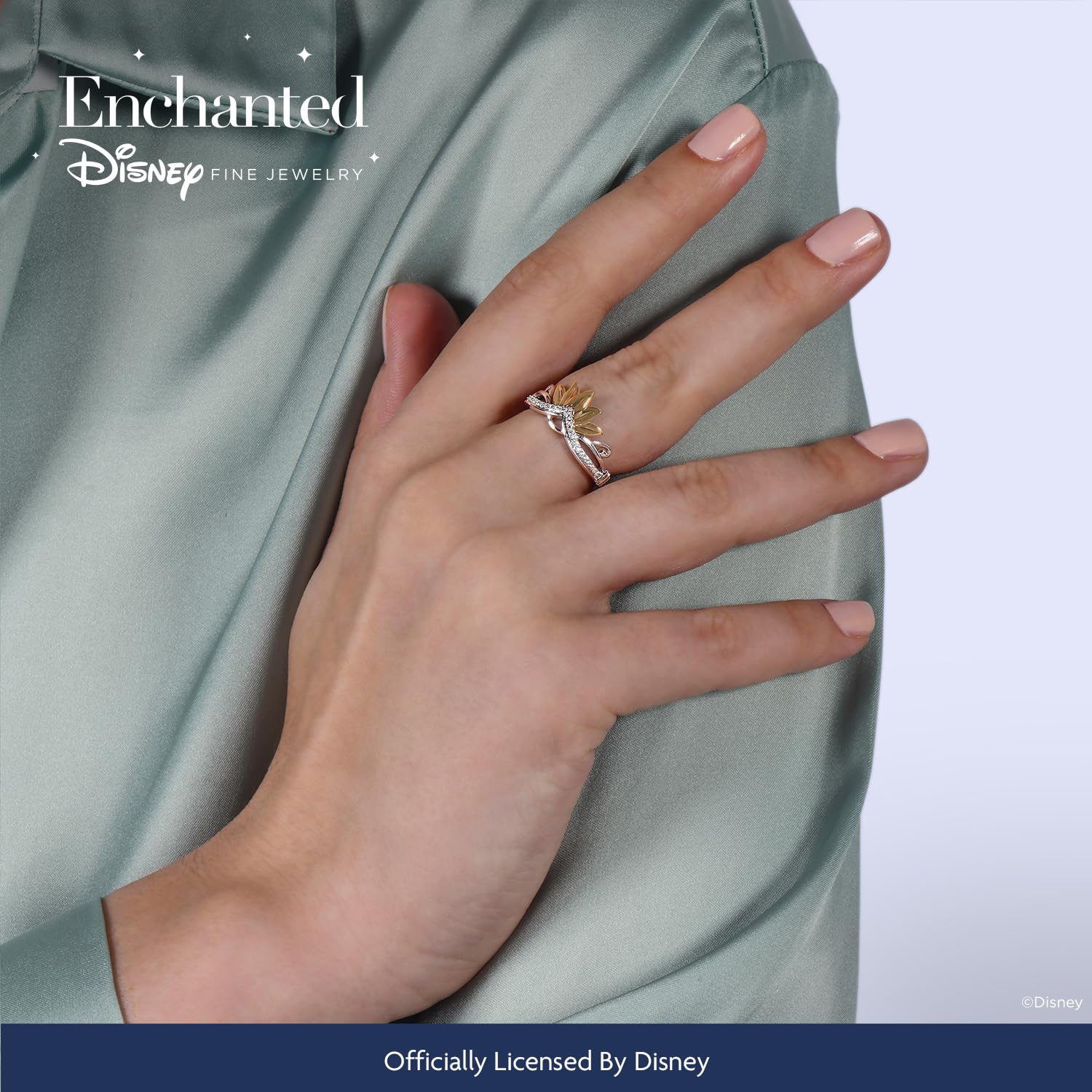 Enchanted Disney Tiana Tiara Ring - Sterling Silver & 10K Yellow Gold with 1/10 Cttw Diamond | Princess Inspired Fine Jewelry | Perfect for Weddings, Prom & Cosplay
