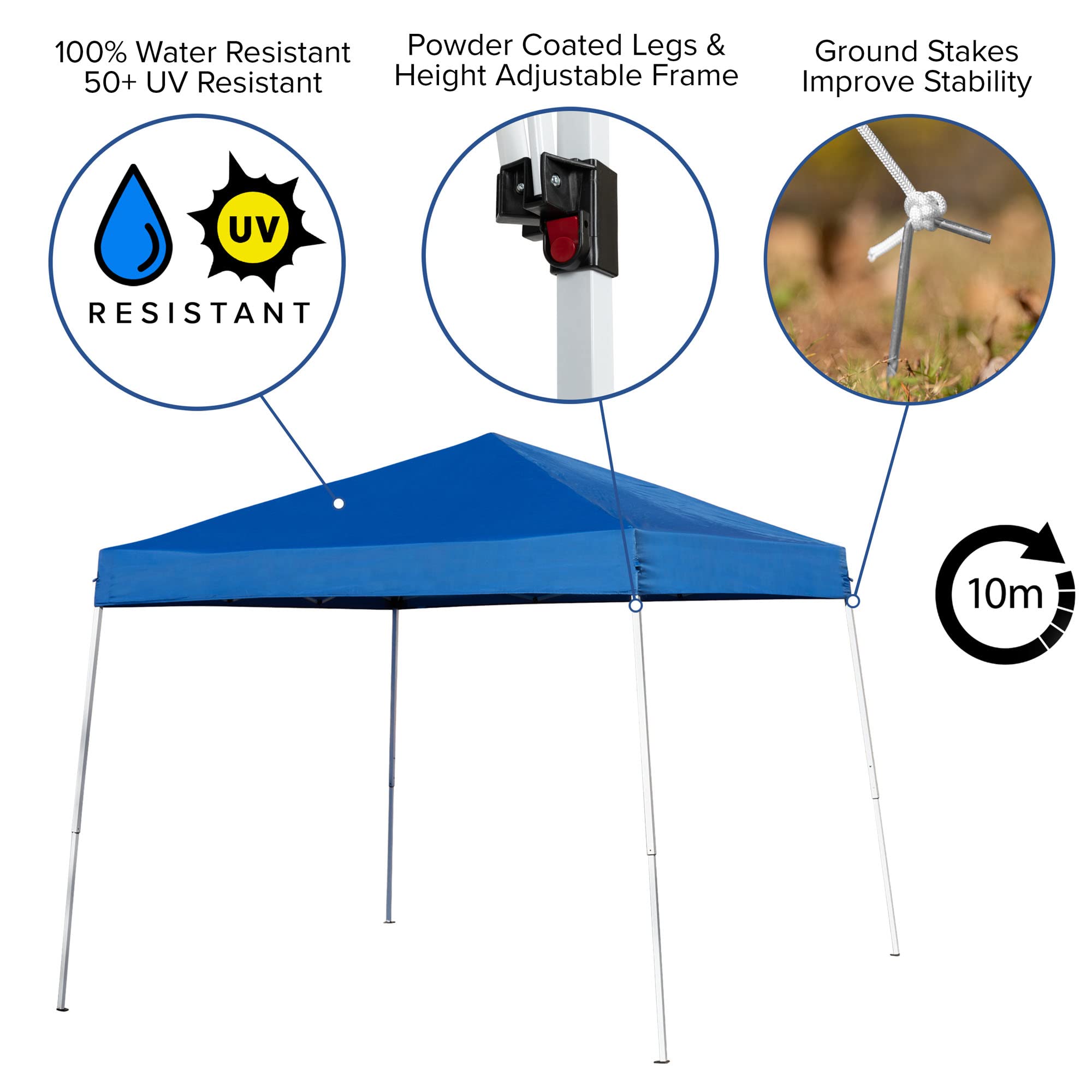 Flash Furniture Kramer 8'x8' Blue Pop Up Canopy Tent with Carry Bag & Folding Bench Set - Portable Outdoor Shelter for Tailgating, Camping, Beach Parties, Picnics, and Outdoor Events