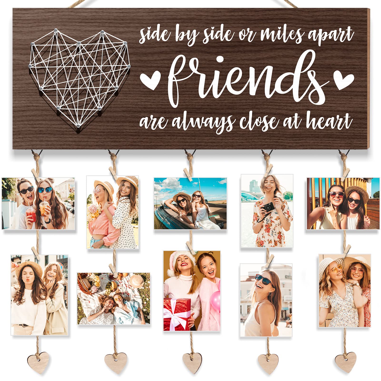 Best Friend Birthday Gifts for Women & Teen Girls - Personalized Picture Frame for BFF, Sister & Long Distance Friends - Mother's Day Gift Idea - Hanging Photo Display Collage Frame for Bedroom, Office & Dorm Decor