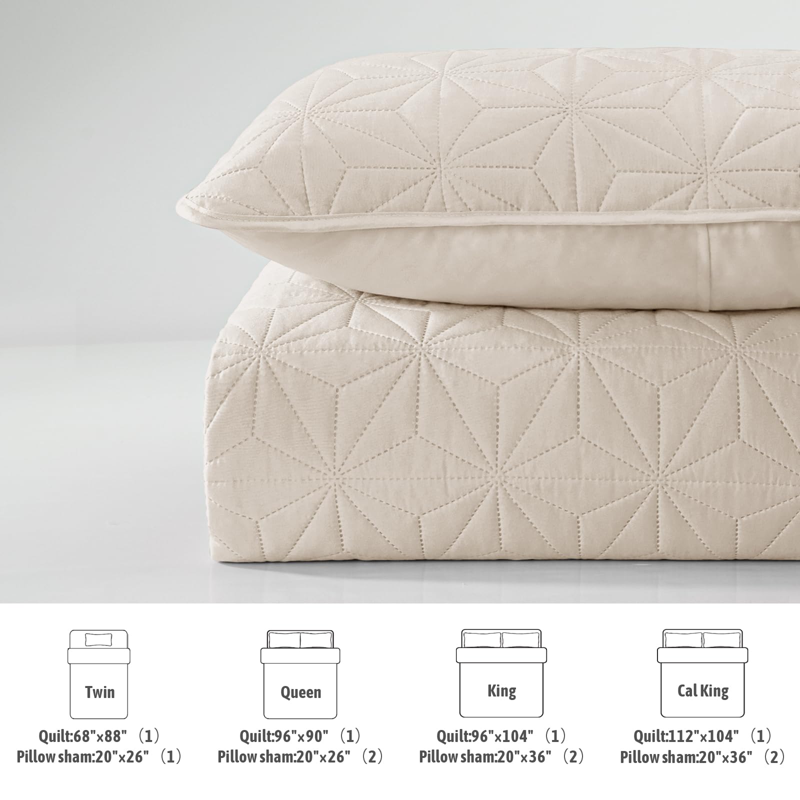 Premium Whale Flotilla King Size Quilt Bedding Set - Soft Birch Beige Lightweight 3-Piece Bedspread with Geometric Star Pattern for All Seasons | Cozy Home Decor, Guest Room & Master Bedroom Luxury Comfort