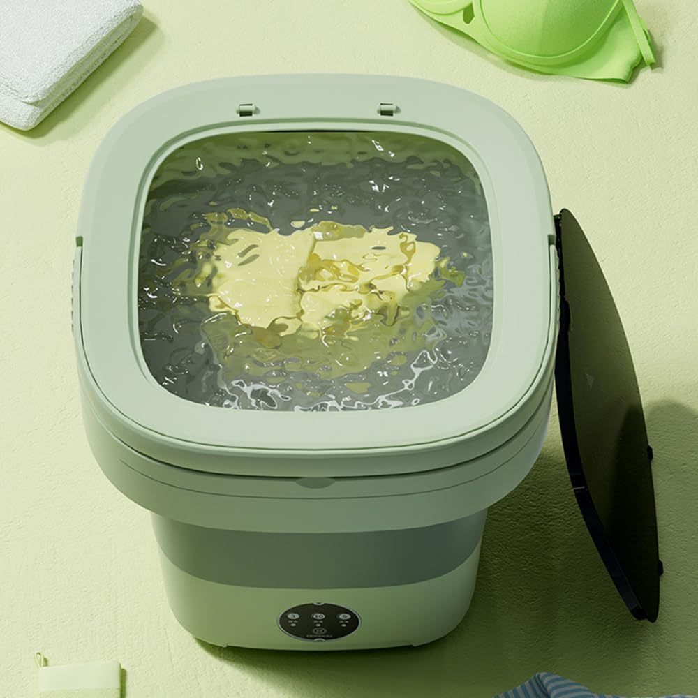 Portable Mini Washing Machine 11L - Compact Front Load Washer with Quiet Operation, TPE & Food-Grade Silicone Drum - Ideal for Apartments, Dorms, RVs & Small Spaces - Green Countertop Semi-Automatic Laundry Solution