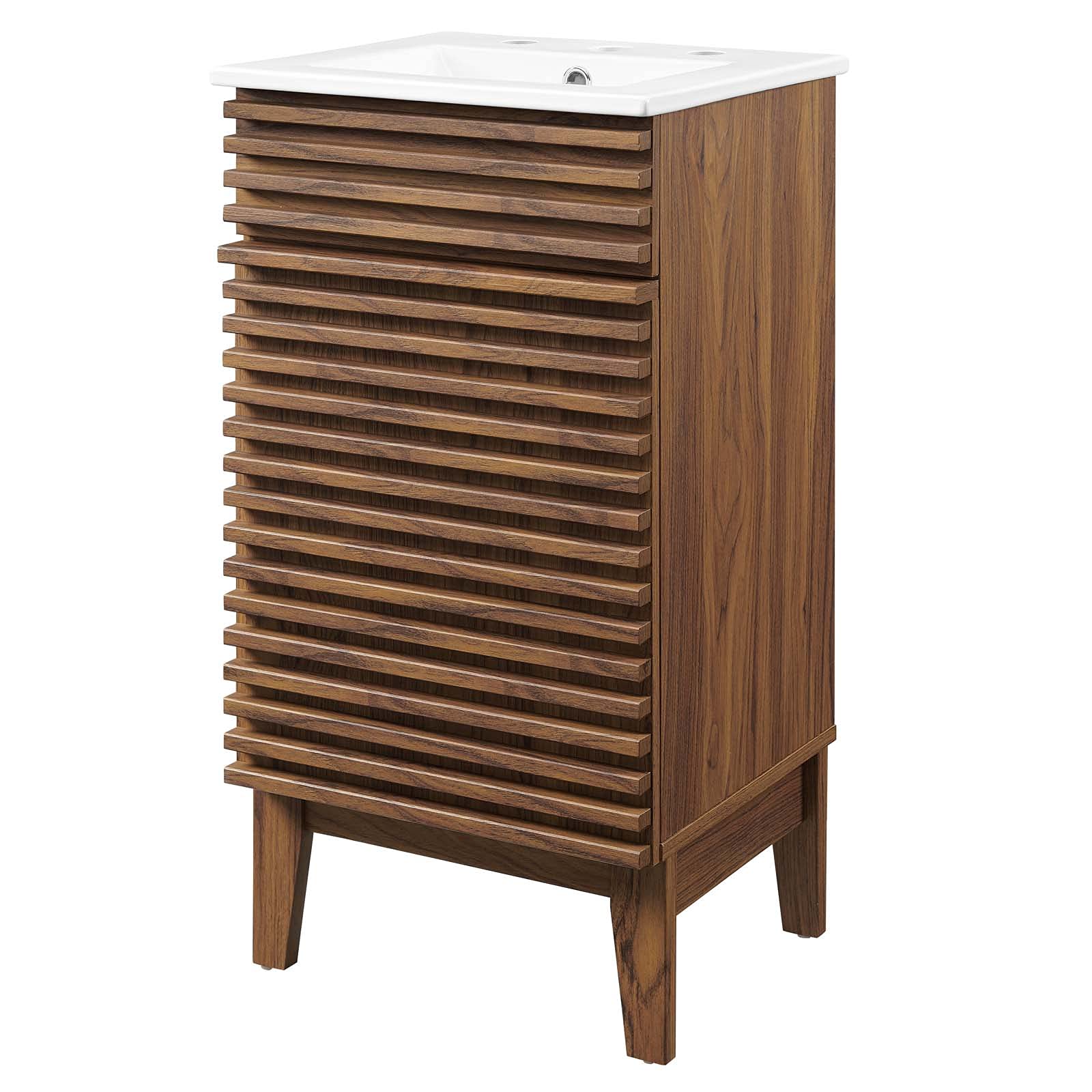 Modern Wooden Sink Vanity Cabinet - Brown Walnut & White Finish - Contemporary Bathroom Storage for Master Suite, Hotel Bedroom & Home Renovation