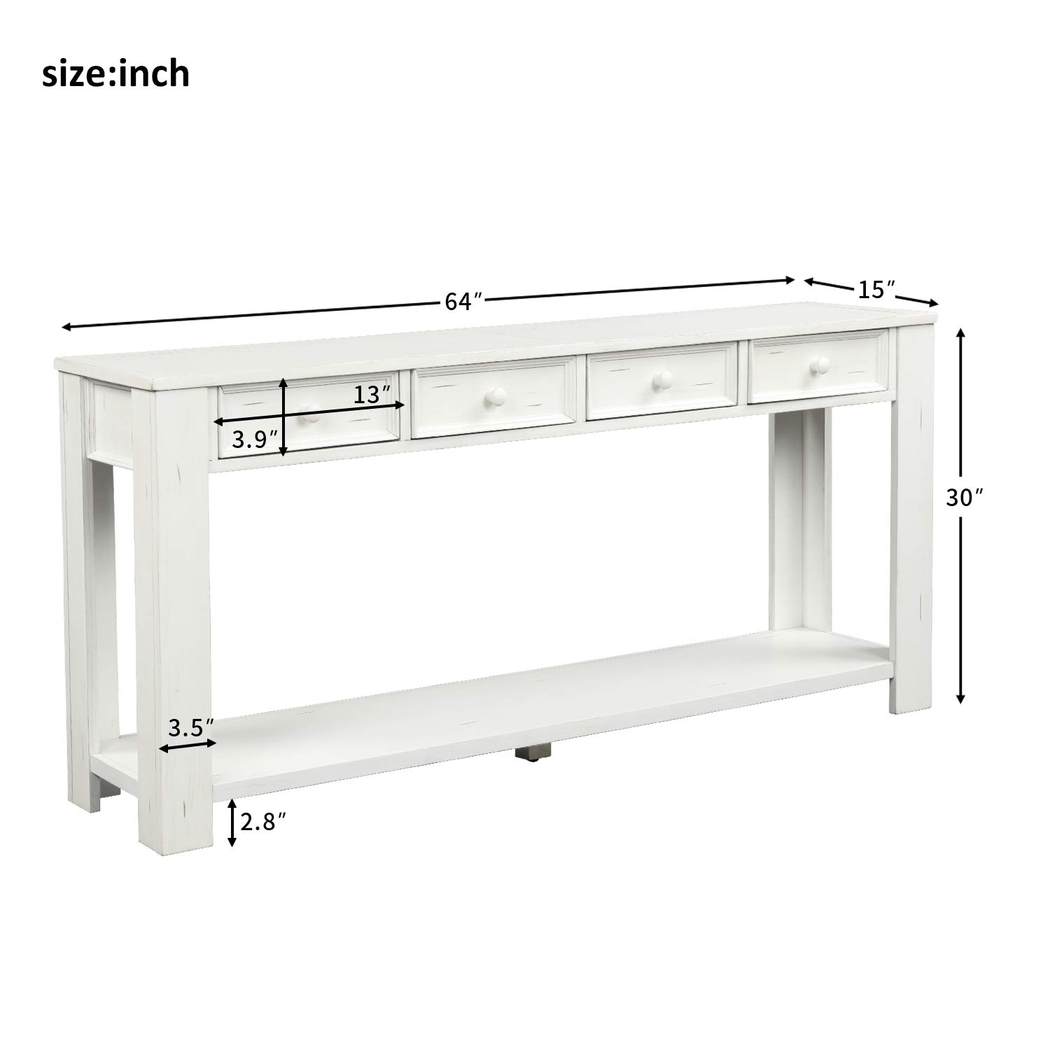 Modern Solid Wood Console Table with 4 Drawers & Shelf - Sturdy Entryway Sofa Table for Living Room, Bedroom, Hallway - Multifunctional Storage Side Table (White) - Perfect for Small Spaces, Home Decor & Organizing Keys, Books, Decor Items