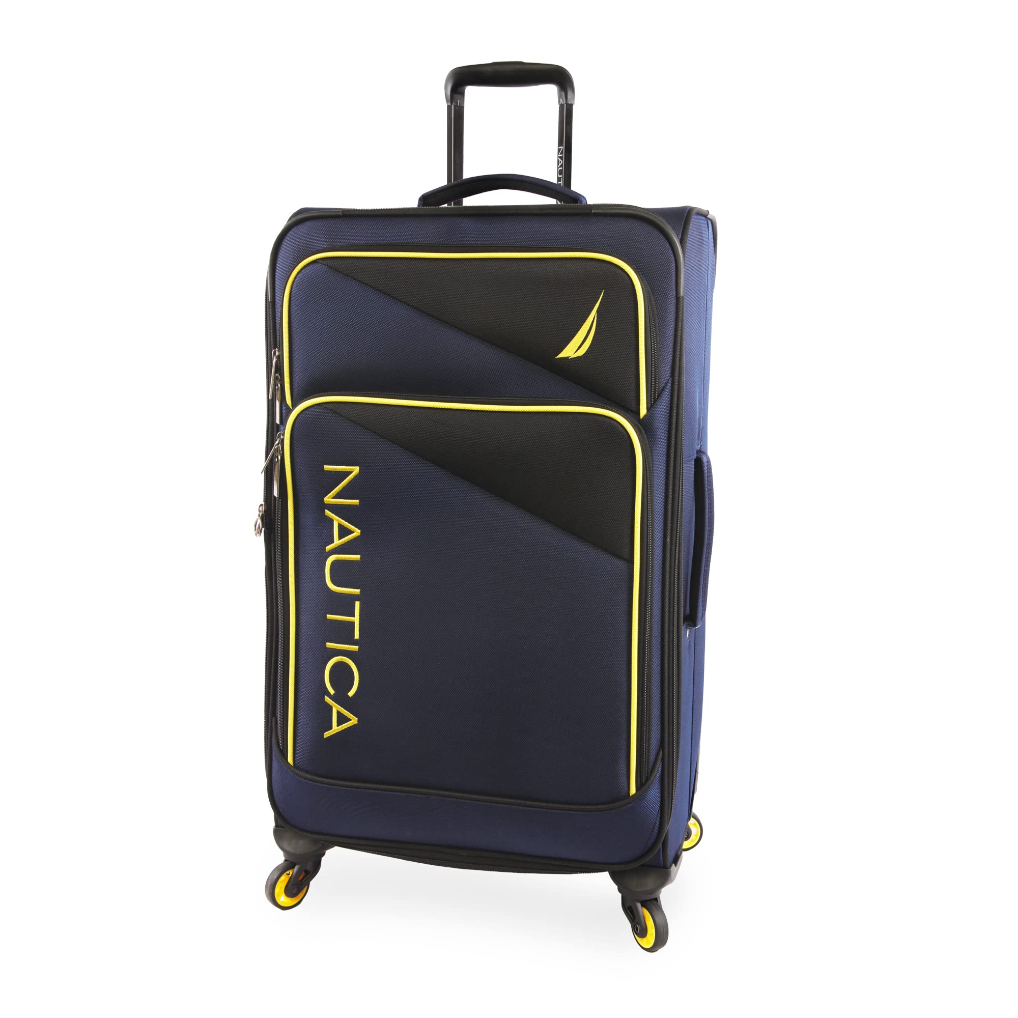 NAUTICA Emry 2-Piece Softside Luggage Set in Navy & Yellow | Lightweight Spinner Suitcase for Travel, Business Trips & Weekend Getaways