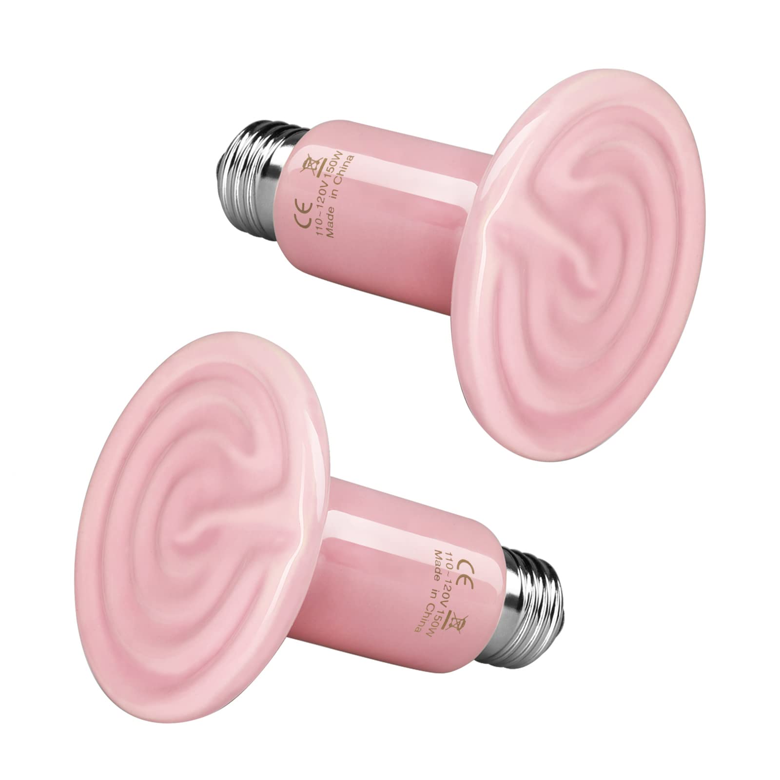 Simple Deluxe 150W Reptile Heat Lamp & Ceramic Heat Emitter Bulb - 2 Pack, No Light Brooder Coop Heater for Terrariums, Amphibians, Pet Snakes & Turtles | Ideal for Incubating Chicken Eggs & Reptile Habitat Heating (Pink Color Version)