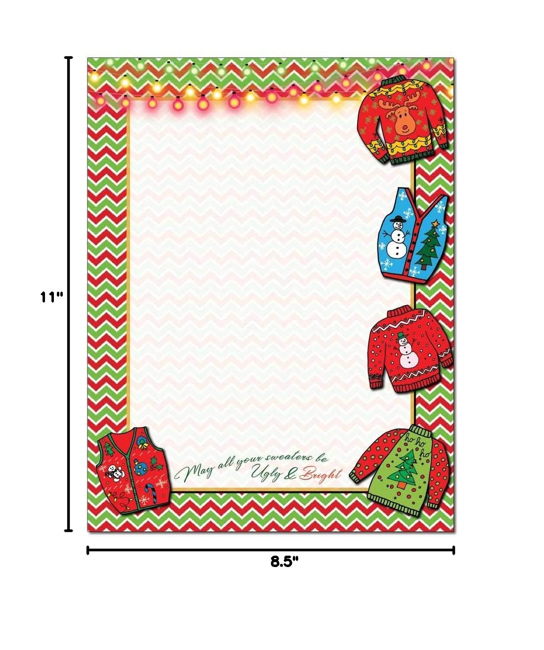 Ugly Sweater Letterhead Laser & Inkjet Printer Paper - 25 Sheets Pack - Perfect for Holiday Cards, Party Invitations & Festive Office Documents
