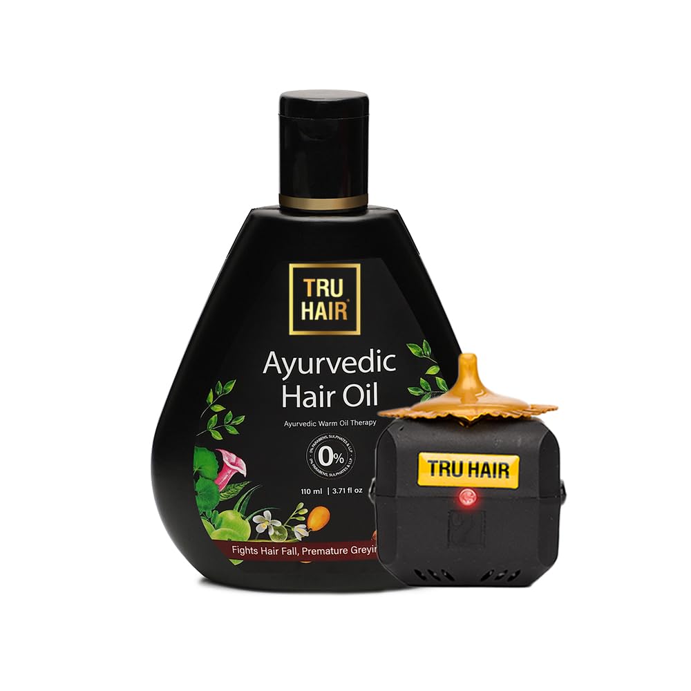 TRU HAIR & SKIN Hair Oil with Heater - 110ml | Nourishing & Heat Protection for Dry, Damaged Hair | Perfect for Styling, Frizz Control & Scalp Care at Home or Salon
