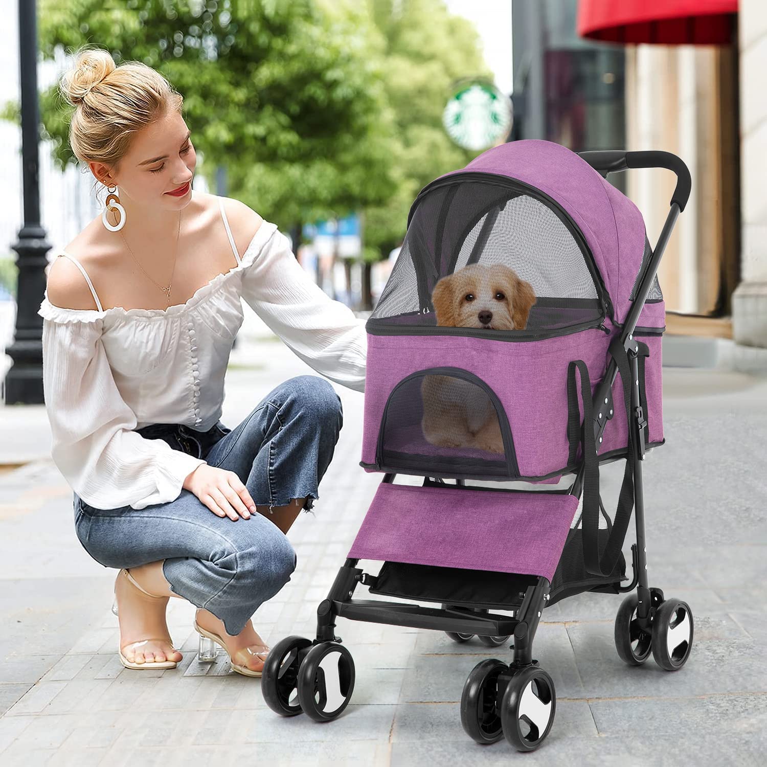 Premium 3-in-1 Foldable Waterproof Pet Stroller for Dogs & Cats - Lightweight Travel & Jogging Carrier for Small/Medium Pets (Pink) | Perfect for Park Walks, Vet Visits & Outdoor Adventures
