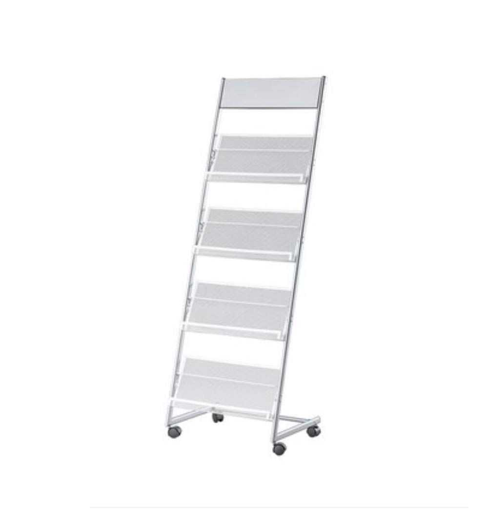 Metal Floor Standing Magazine Rack Holder - 4 Pocket Organizer for Books, Newspapers & Magazines - Home Office Storage Solution (Silver) | Perfect for Living Room, Study & Waiting Areas