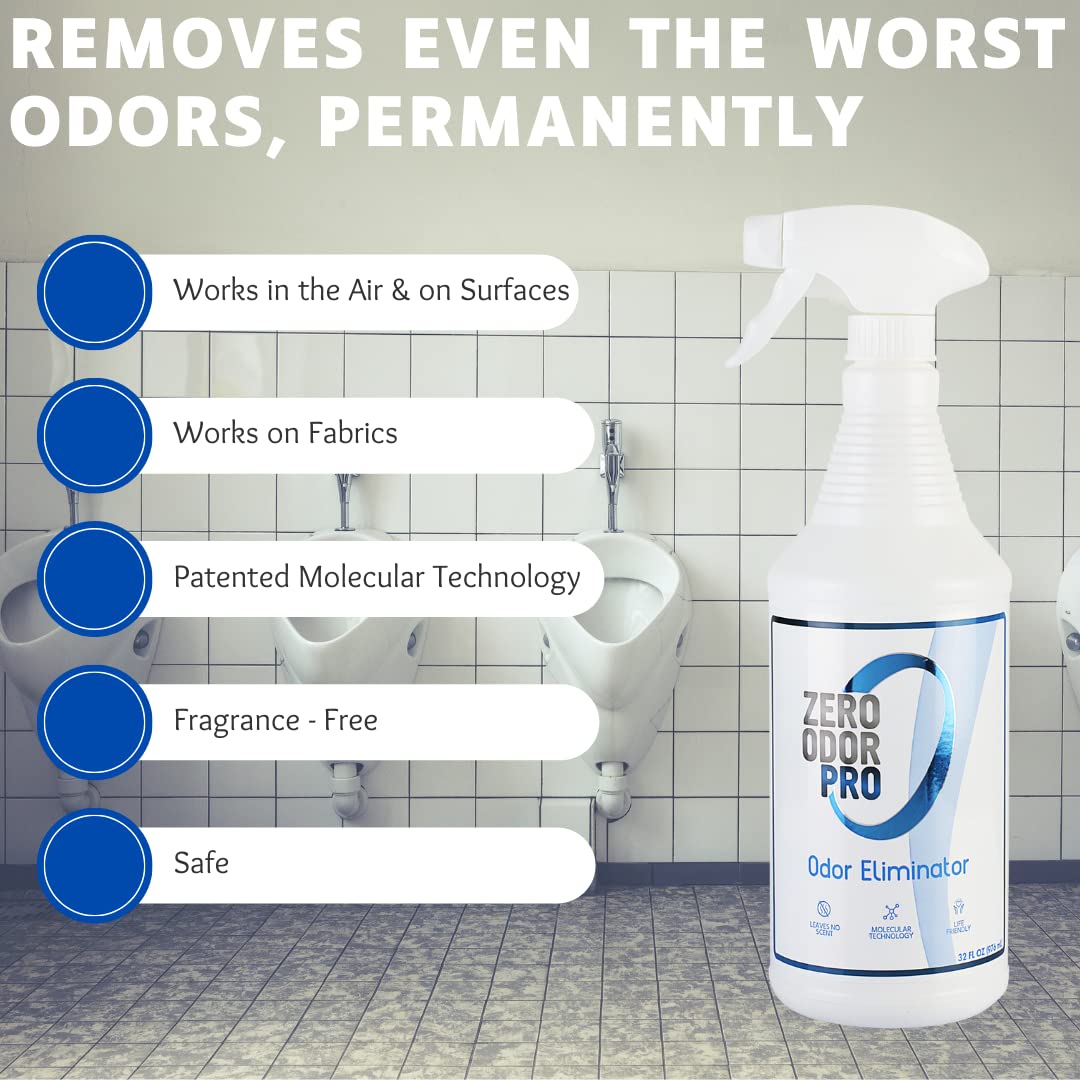 Zero Odor Professional Odor Eliminator Bundle – Powerful Air & Surface Odor Neutralizer with Patented Molecular Technology – Best for Strong Persistent Smells (32oz & 128oz Refill, White) – Ideal for Homes, Cars, Pets, and Gym Bags