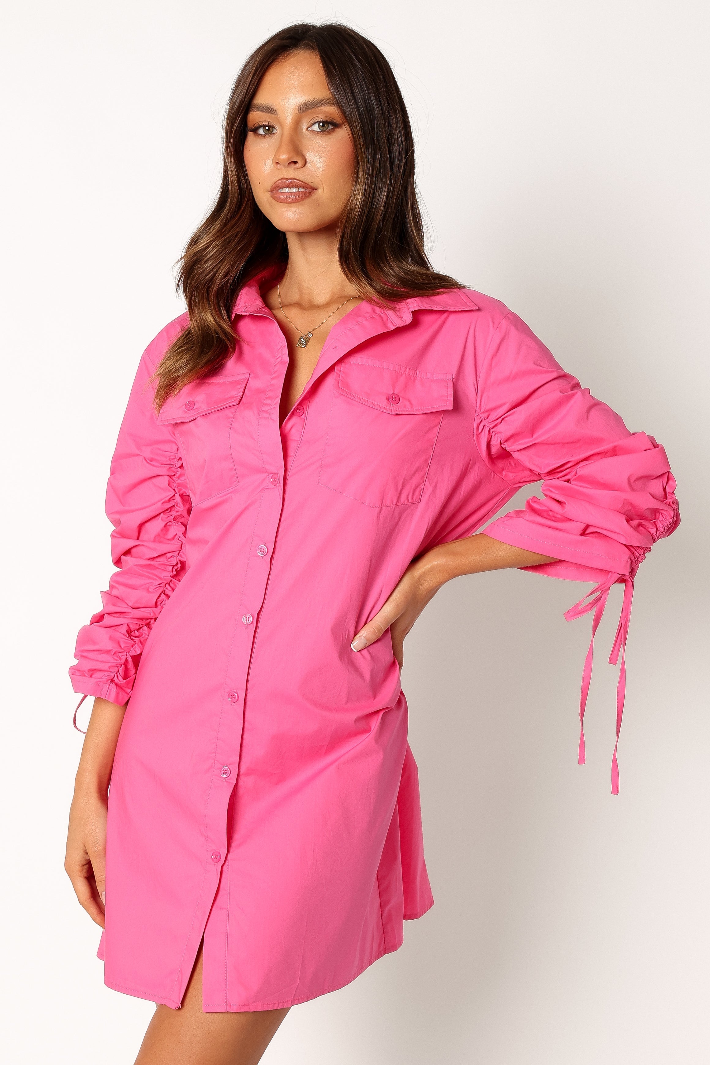Dune Long Sleeve Mini Shirt Dress for Women - Soft Pink Casual Summer Dress for Beach, Party & Everyday Wear
