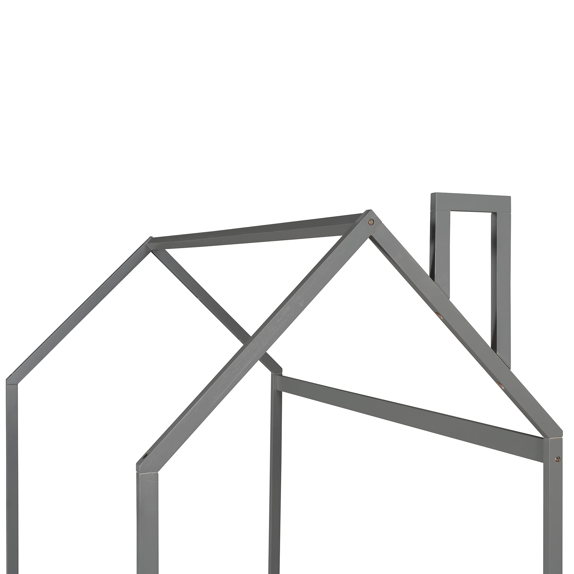 AOCOROE Twin Size Wooden House Bed Frame for Kids - Playhouse Design with Canopy & Tent, Low Floor Height, Grey - Perfect for Bedrooms, Playrooms & Kids' Sleepovers
