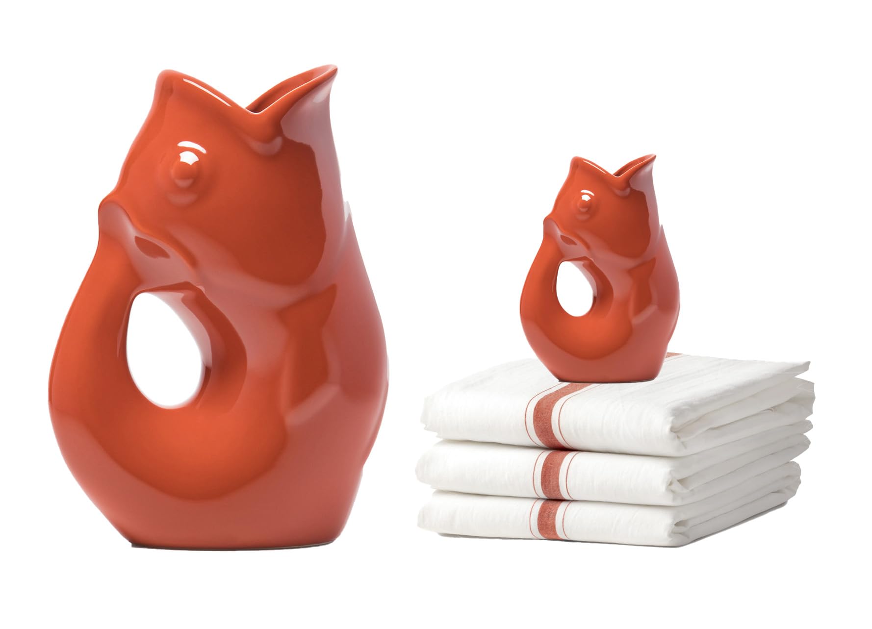 42oz Paprika Gurgle Pot with 3 Kitchen Towels Set - Decorative Water Pitcher & Absorbent Dish Towels for Home Kitchen, Dining Table Decor, and Gift Giving
