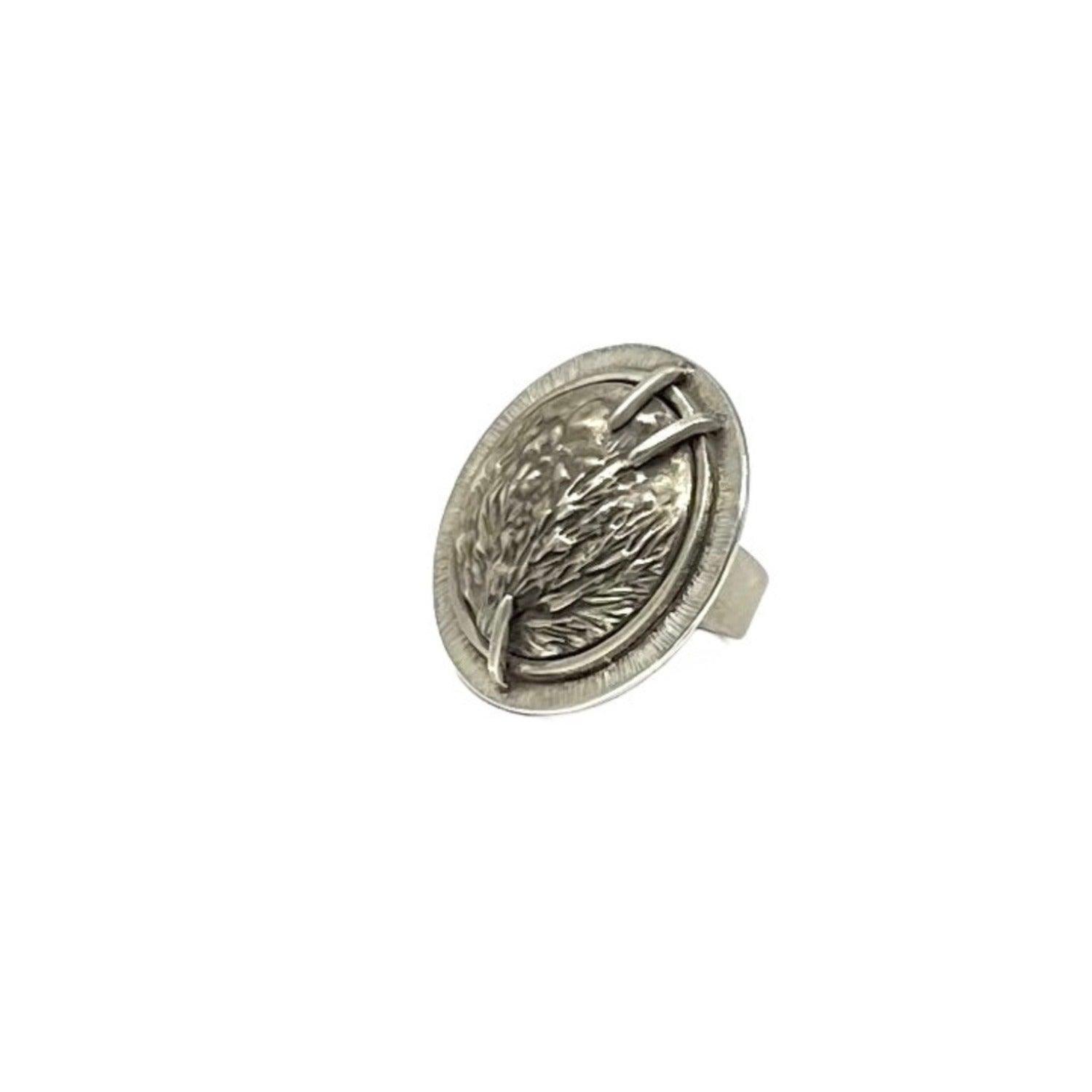 Wild Grass Shield Ring - Durable Stainless Steel Adjustable Nature-Inspired Jewelry for Outdoor Adventures, Hiking & Camping