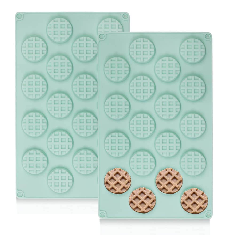 QELEG 18-Cavity Silicone Mini Round Waffle Mold for Eggo Waffles, Cookies, Chocolate & Candy - 2-Piece Set - Perfect for Baking, Party Treats & DIY Desserts