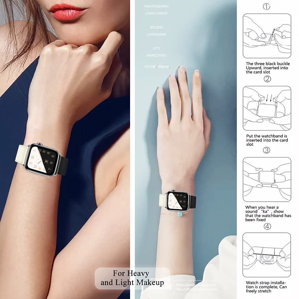Genuine Leather Band for Apple Watch 38mm 40mm 41mm 42mm 44mm 45mm - Compatible with Series 7/6/5/4/3/2/1/SE - Premium Replacement Strap for Workouts, Office & Casual Wear