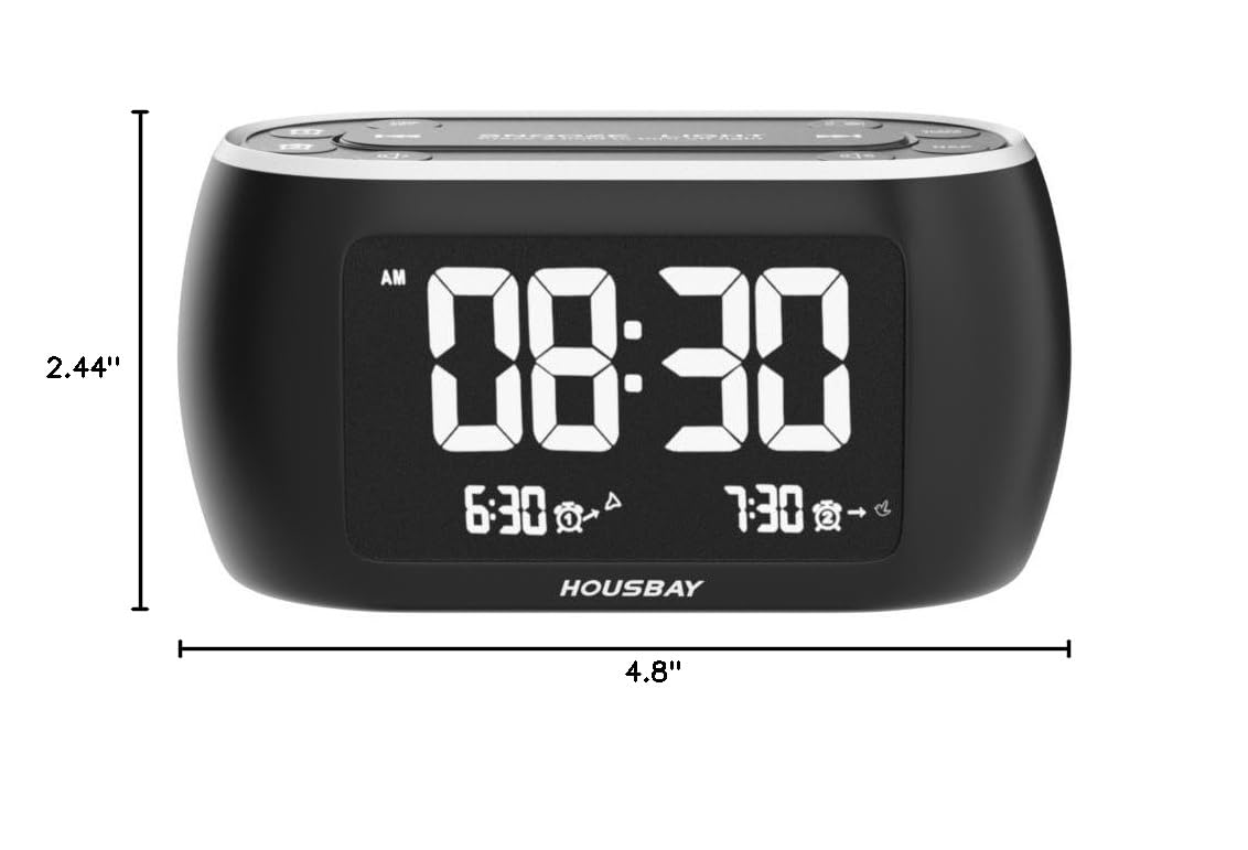 HOUSBAY Glow Small Alarm Clock Radio with 7 Color Night Light - Dual Alarm, Dimmer, USB Charger, Battery Backup, Nap Timer & FM Radio | Perfect for Bedrooms, Nightstands & Travel | Auto-Off Timer for Convenient Use