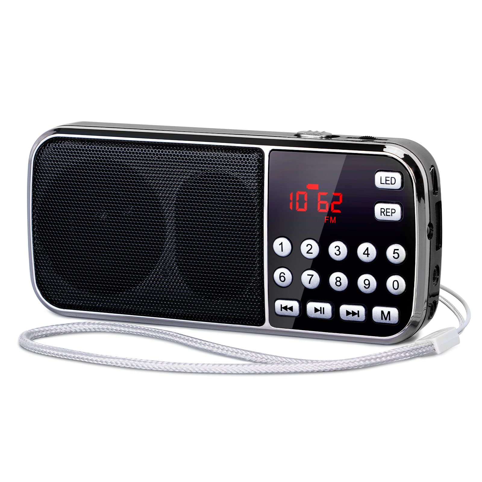 PRUNUS J-189 Portable Bluetooth AM/FM Radio with Dual Speaker Heavy Bass, LED Flashlight, TF Card/USB/AUX MP3 Player - Rechargeable Battery Operated Pocket-Sized Radio (Black) - Perfect for Camping, Travel, Emergency & Outdoor Activities