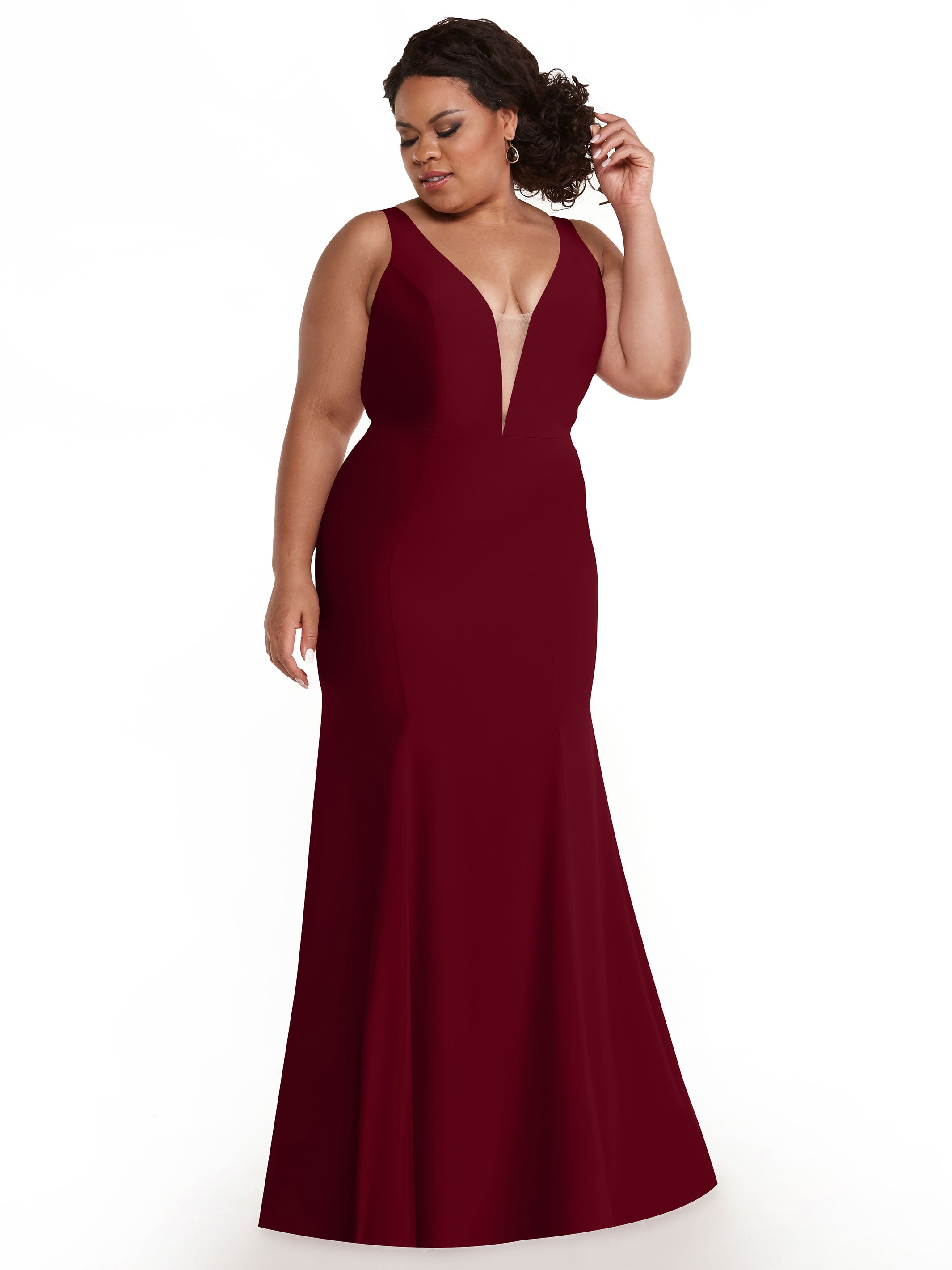 83010 Mermaid Stretch Chiffon Bridesmaid Dress with Plunging Neckline - Elegant Formal Gown for Weddings, Prom & Special Occasions