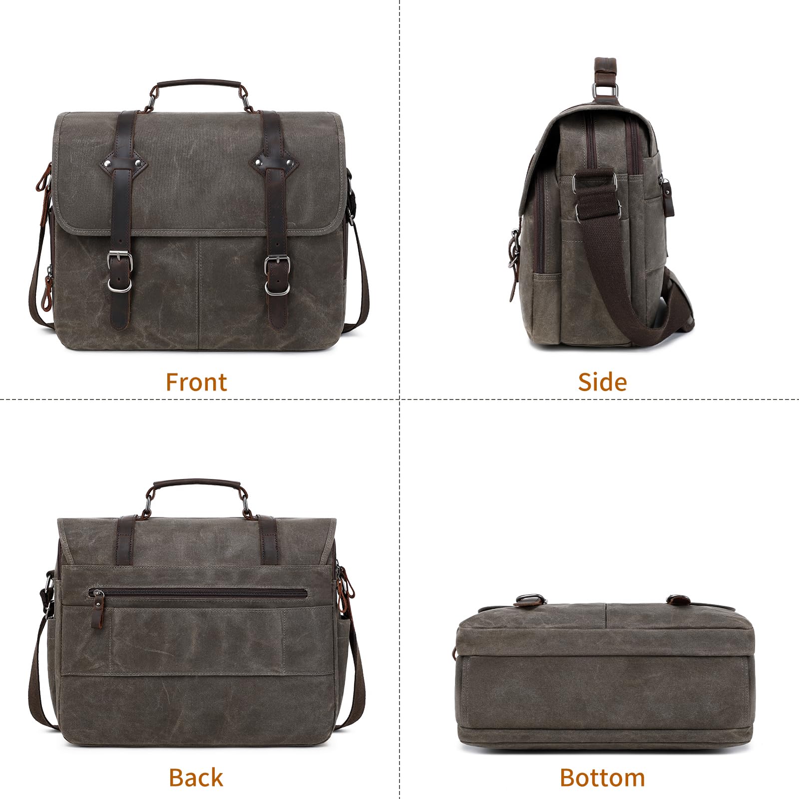 Wogarl 2-Piece Genuine Leather Waxed Canvas Messenger Bag Set - 15.6 Inch Laptop Briefcase & Shoulder Satchel for Men | Perfect for Business, Travel & Daily Commute