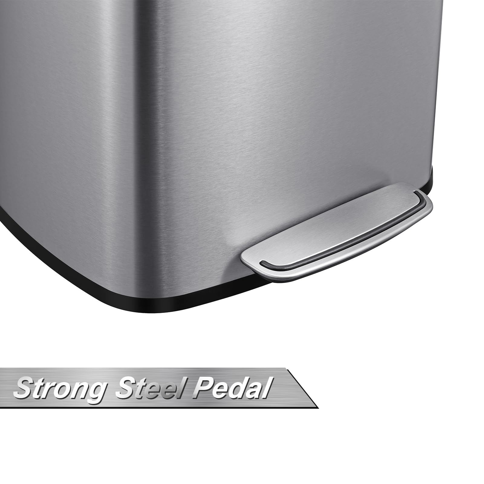 GARVEE 13 Gallon Stainless Steel Step Trash Can with Foot Pedal - 50L Heavy Duty Hands-Free Garbage Bin for Kitchen, Bathroom, Bedroom & Office - Commercial Brushed Metal Waste Basket for Home & Business Use