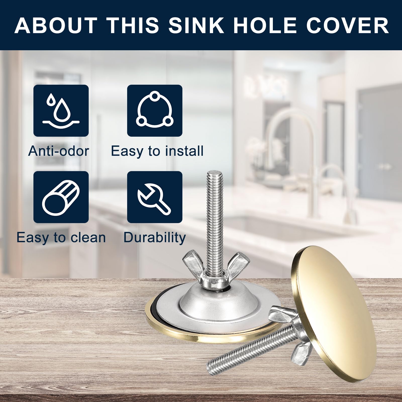 3Pcs Zinc Alloy Kitchen Sink Hole Covers - Faucet & Soap Dispenser Hole Covers for Washbasin Countertop Space Saving (Champagne Gold) | Perfect for Bathroom, RV, Laundry Room & Kitchen Renovation