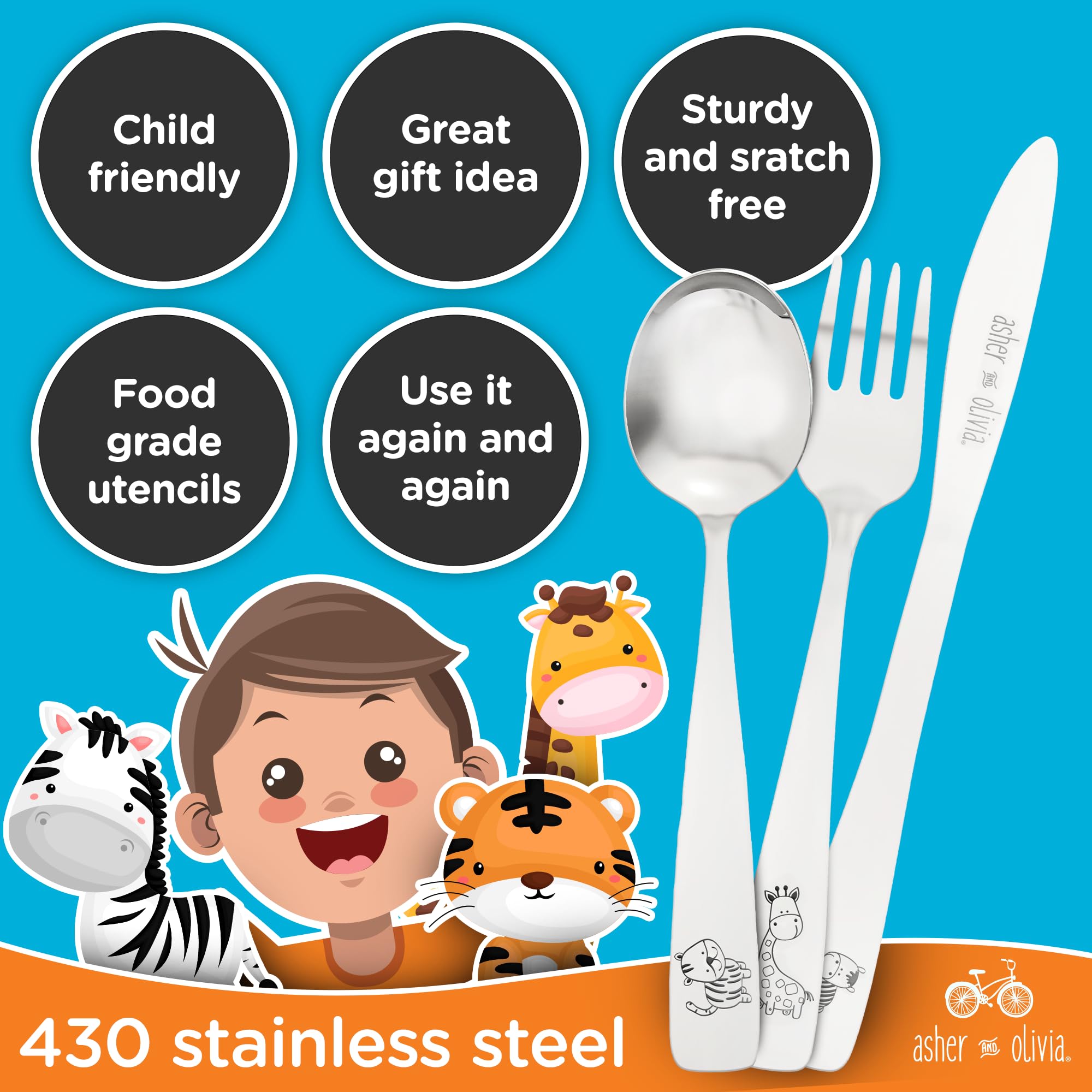 12-Piece Kids & Toddler Silverware Set - Stainless Steel Forks, Spoons & Kid-Safe Knives - Durable Metal Flatware for Babies, Preschoolers & Children - Perfect for Home, School Lunches & Travel Meals