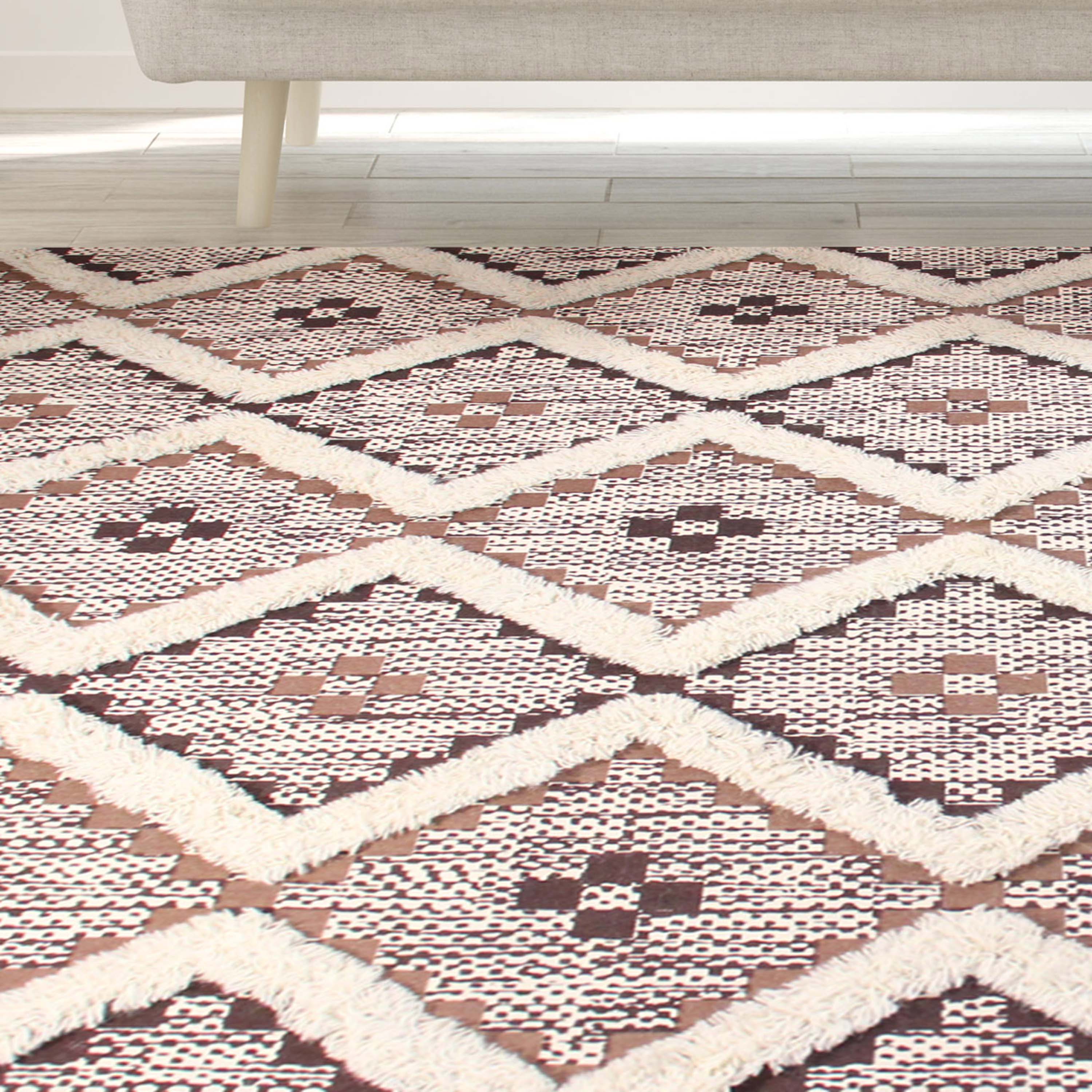 Hand Tufted Cotton Wool Geometric Farmhouse Area Rug - Soft Textured Boho Chic Rug for Living Room, Bedroom, Dining Room Decor