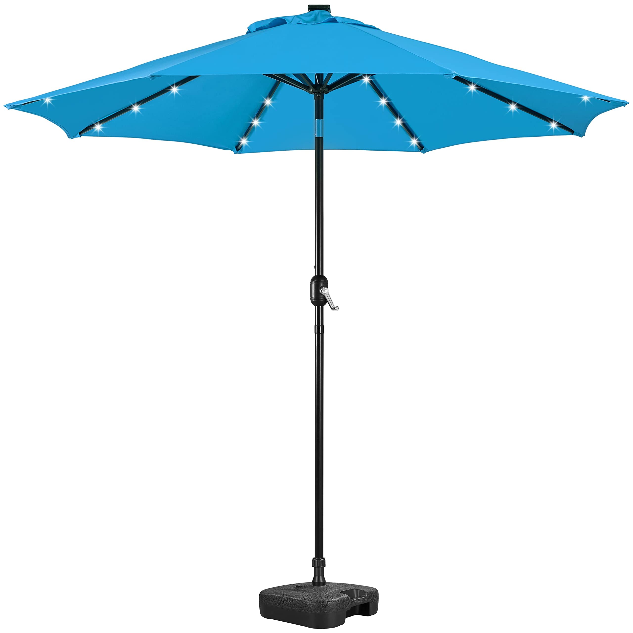 Yaheetech 9FT Solar LED Patio Umbrella with UV Protection, 8 Ribs, Tilt & Crank, 22L Fillable Base Stand - Outdoor Market Umbrella for Garden, Deck, Backyard, Pool, Beach - Sky Blue | Perfect for Sun Protection & Outdoor Relaxation