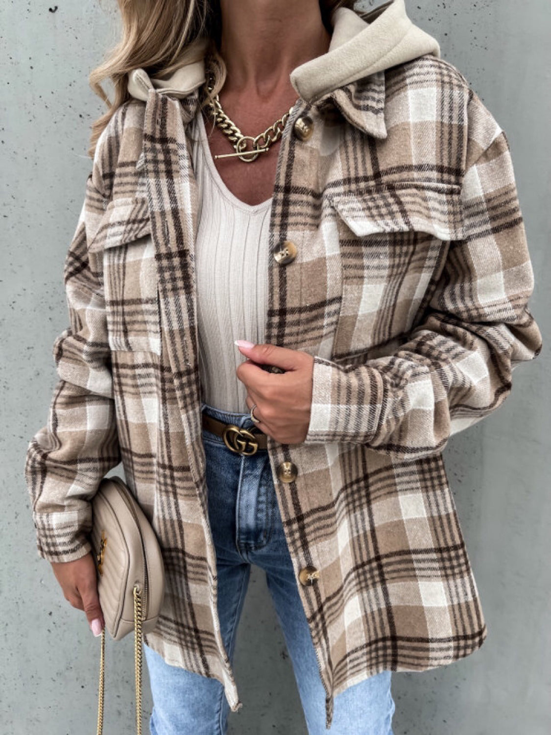 Stylish Plaid Button-Up Jacket with Detachable Hood - Perfect for Outdoor Adventures & Casual Wear