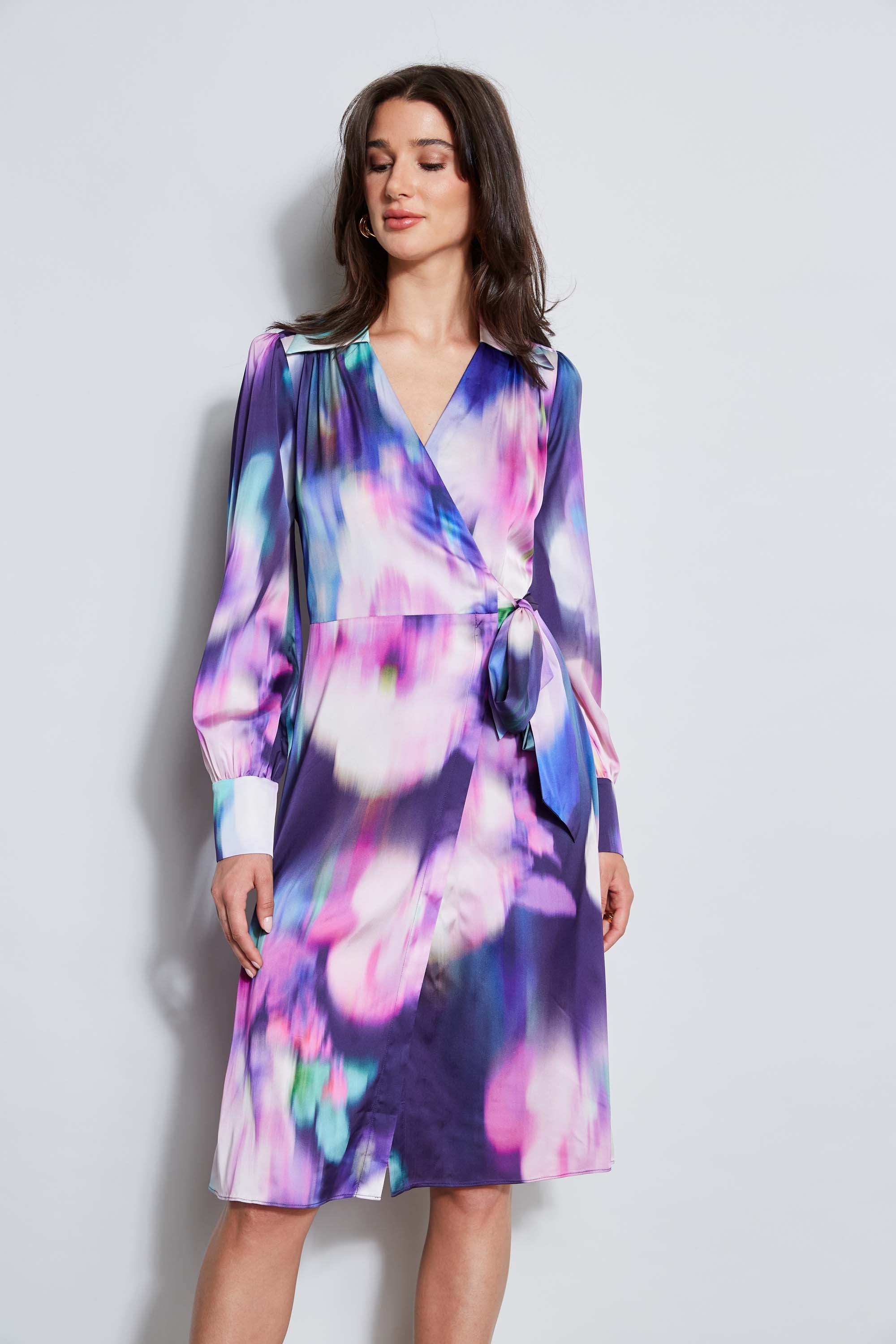 Floral Wrap Dress for Women - Elegant Moire Print Summer Dress for Casual Wear, Beach, and Parties