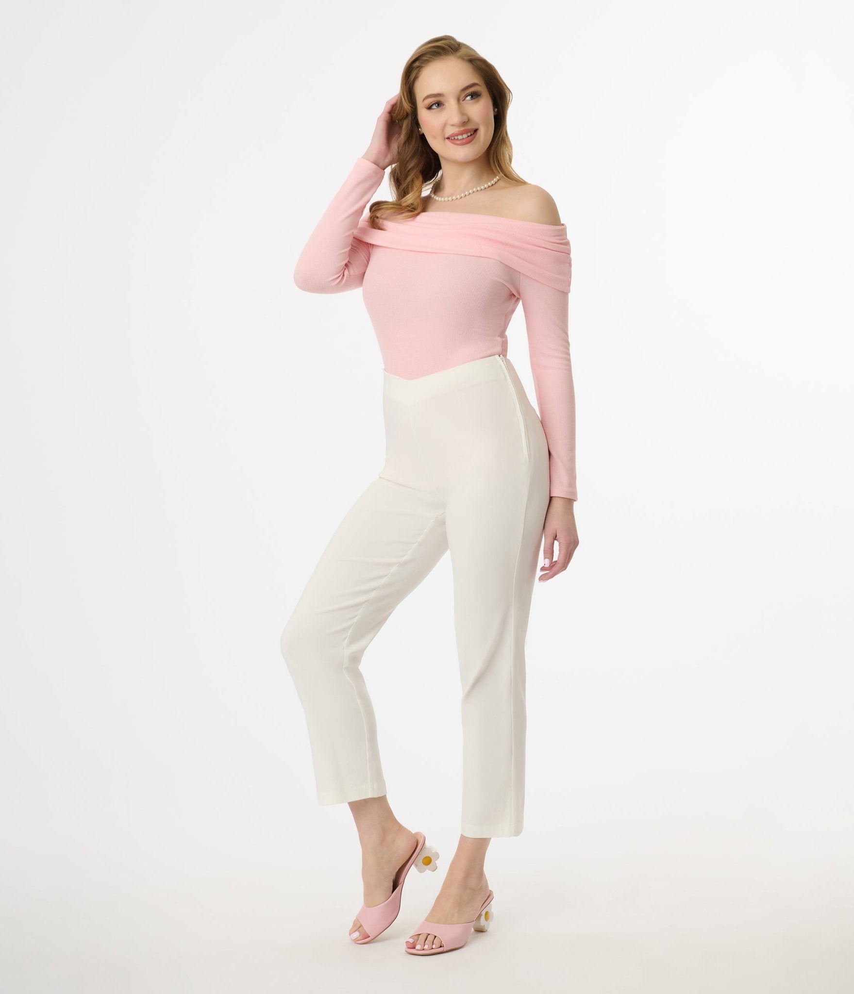 Vintage 1960s White High Waisted Cigarette Pants - Retro Women's Slim Fit Trousers for Casual Wear & 60s Themed Parties