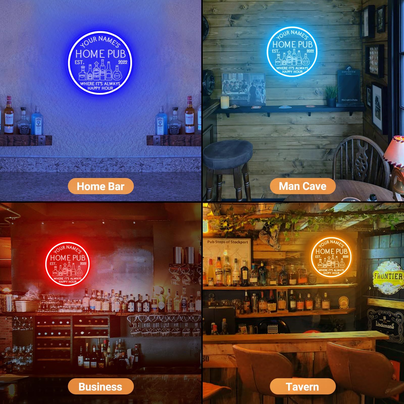 Custom LED Neon Sign with Remote - Personalized Dimmable Bar Light for Man Cave, Home Bar, Bistro & Shop Decor - 16''x16'' Wall Art - Perfect Gift for Men, Dad & Birthday Celebrations