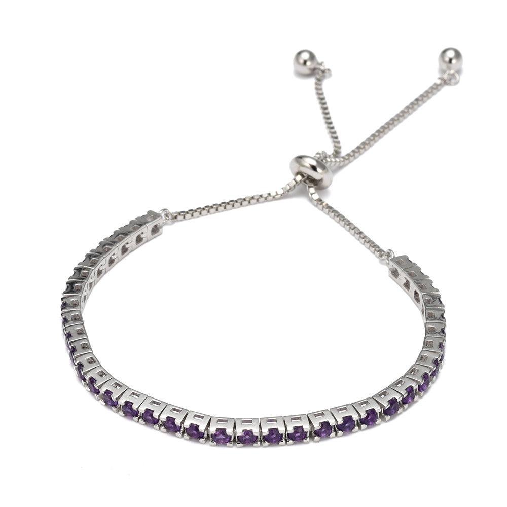 Natural Dark Amethyst Tennis Bolo Bracelet for Women - Elegant Adjustable Crystal Beaded Stretch Jewelry for Boho, Yoga & Meditation