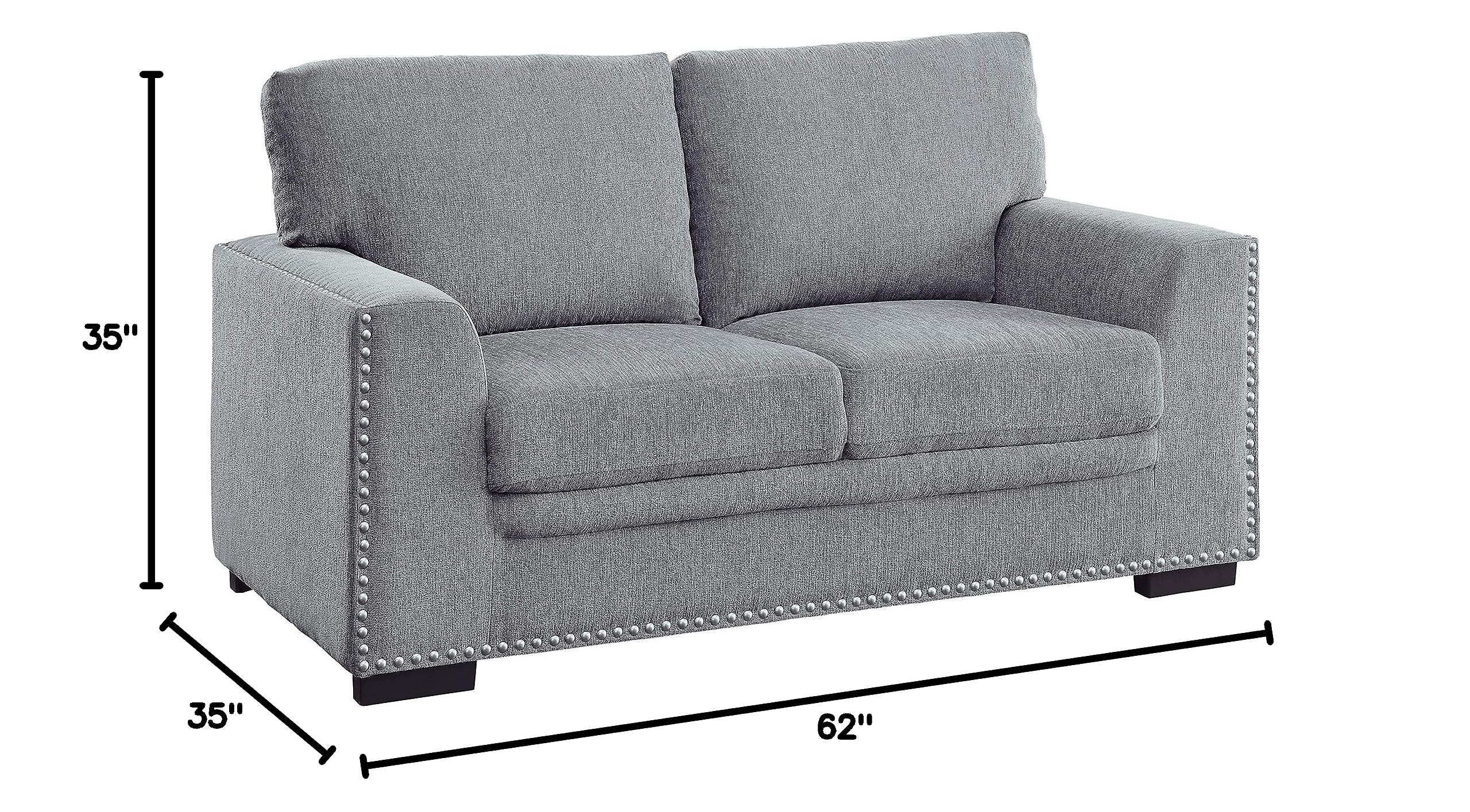 Lexicon Modern Chenille Sofa Couch - Solid Wood Frame with Nailhead Trim, 2-Seater Upholstered Living Room Furniture in Gray - Perfect for Small Spaces, Apartments & Cozy Home Decor