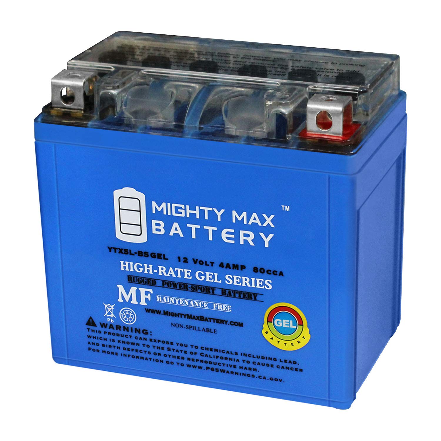 Mighty Max YTX5L-BS 12V 4Ah GEL Replacement Battery for ATV, Motorcycle & Scooter - Compatible with Q Batteries 50412 - Perfect for Off-Road Adventures & Power Sports
