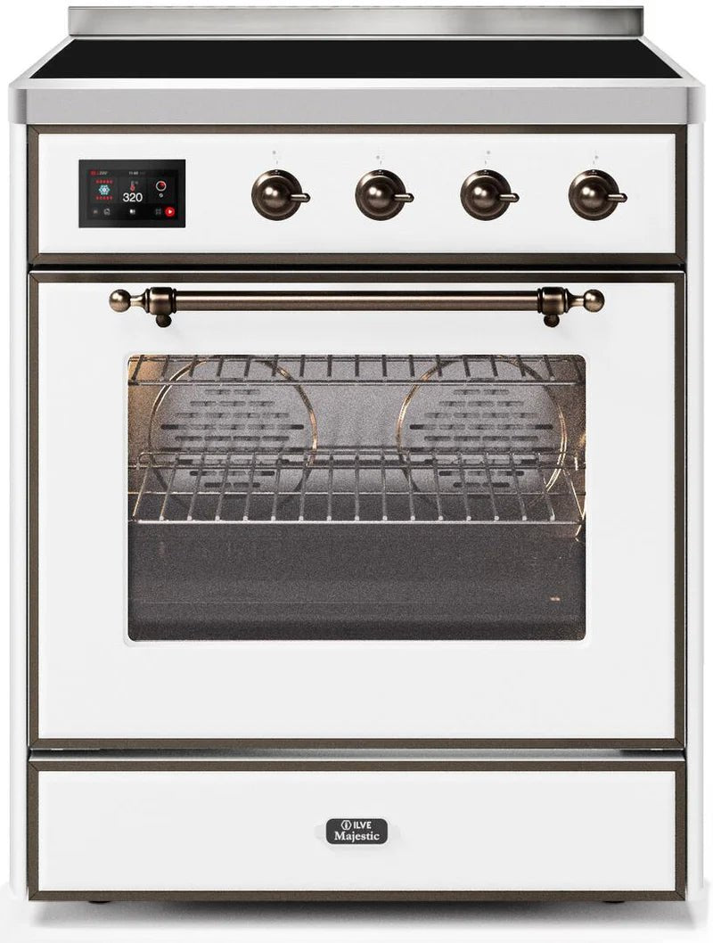 ILVE Majestic II 30-Inch Electric Range with Bronze Trim - UMI30NE3WHB - Premium White Freestanding Stove for Modern Kitchens | Perfect for Baking, Roasting & Family Cooking