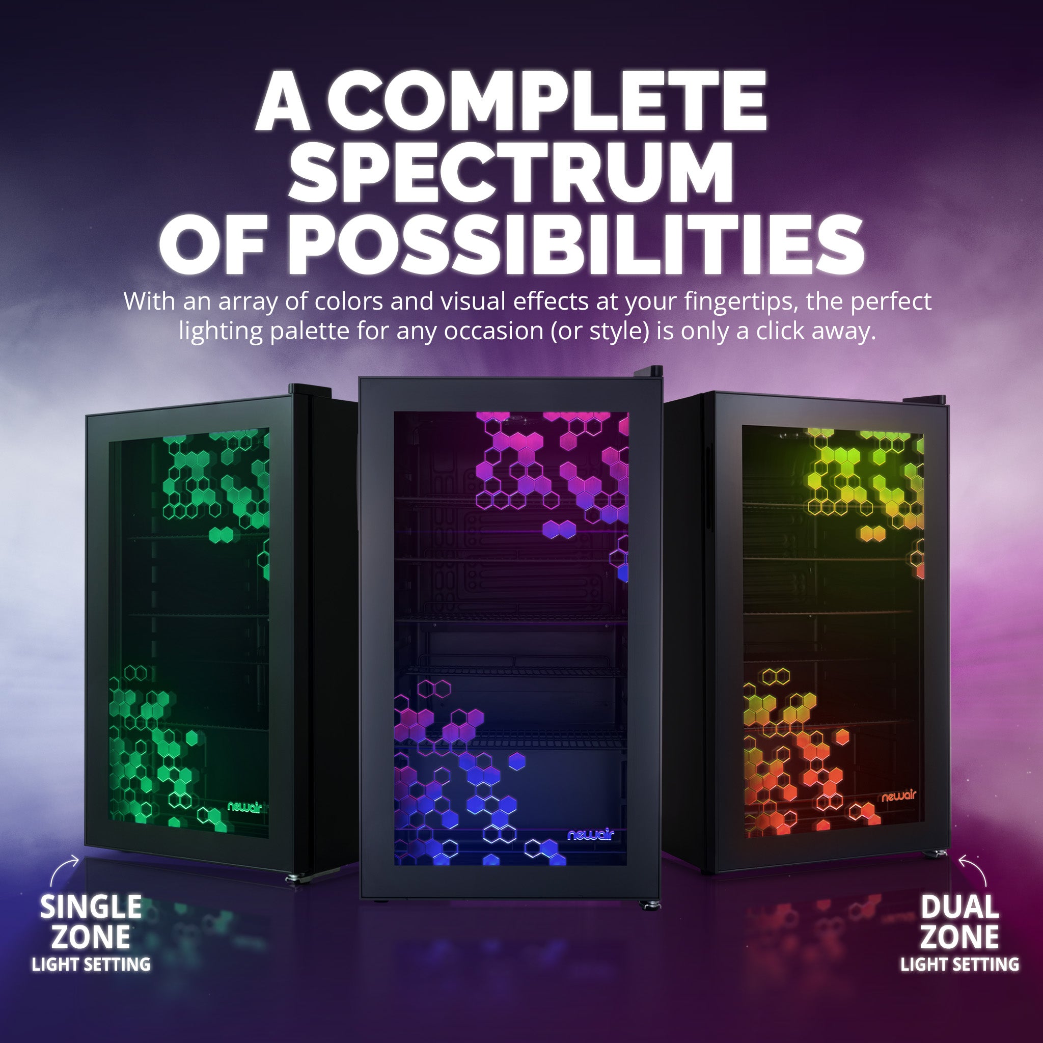Newair® Prismatic™ Series 85 Can Beverage Refrigerator - Compact 18.7 Inch Mini Fridge for Beer, Soda & Wine - Perfect for Home Bar, Office, Dorm Room & Game Room