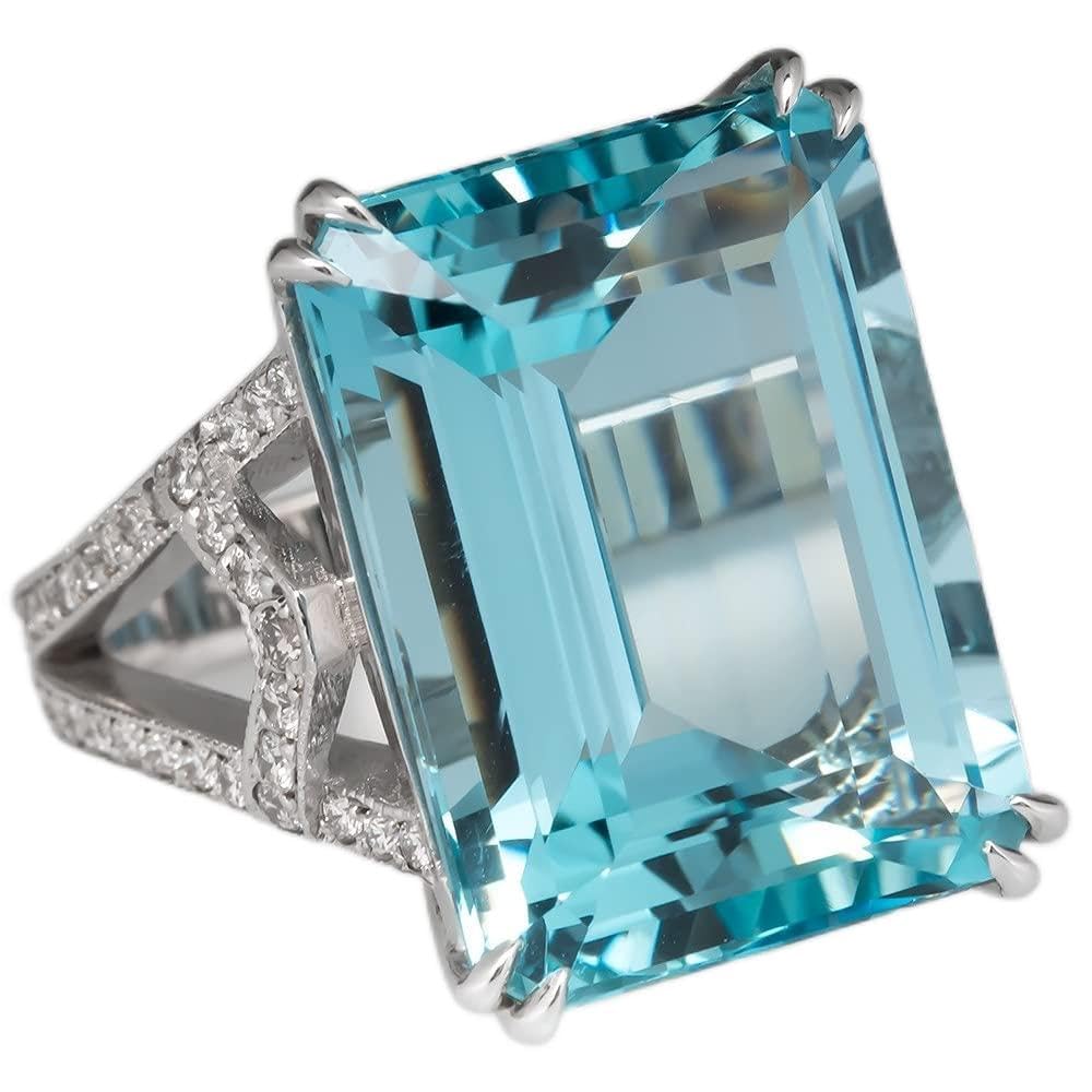 925 Sterling Silver Princess Cut Blue Aquamarine Diamond Ring - 1.5ct Shiny Eternity Wedding Band for Women | Engagement, Anniversary, Valentine's Day Gift & Party Jewelry