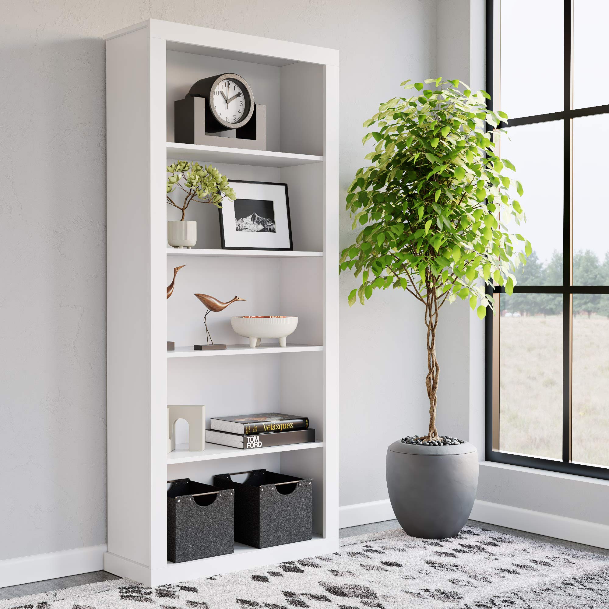 Edenbrook Sumac 5-Shelf Bookcase - White Wooden Bookshelf Organizer (12.8