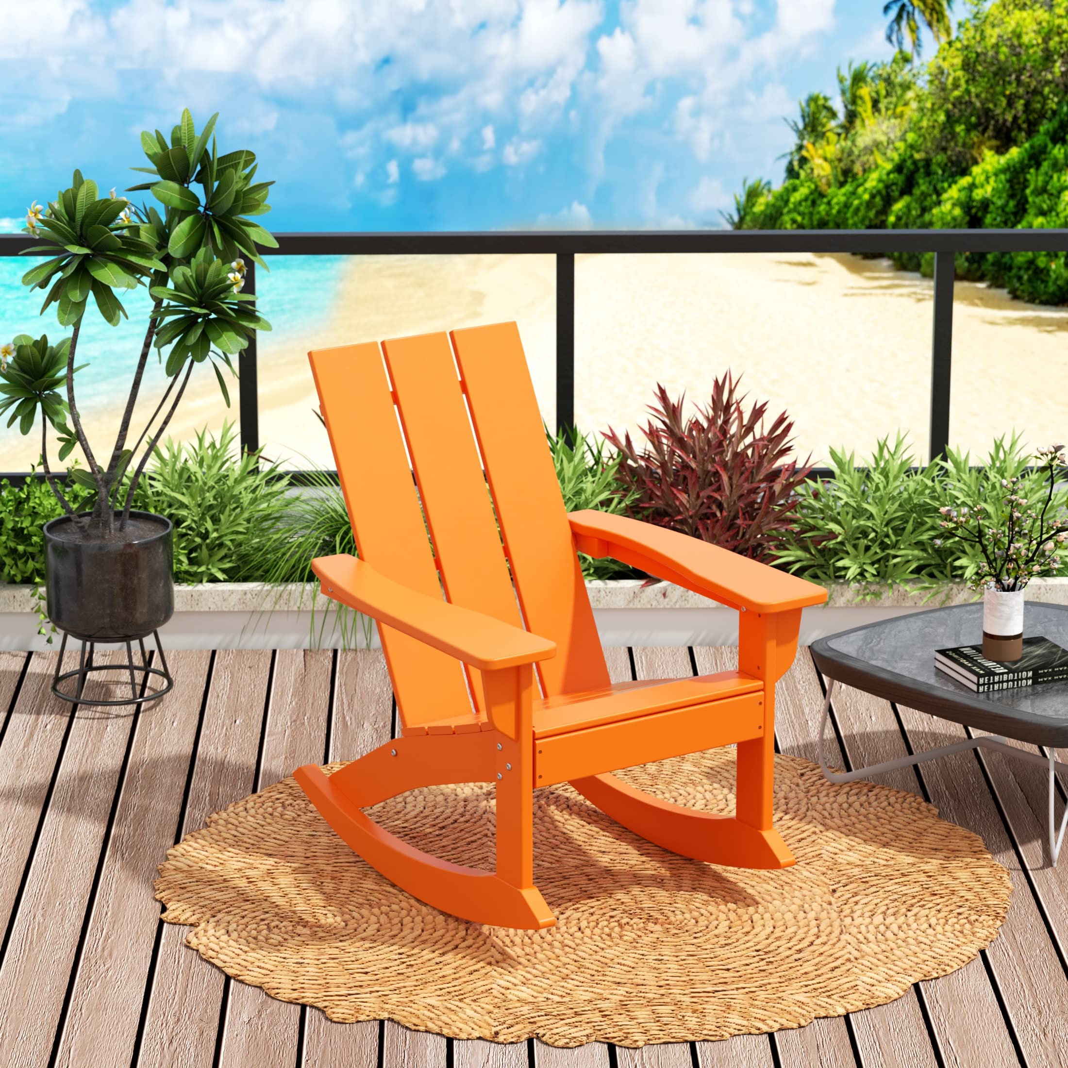 WO Home Furniture 4-Piece Patio Rocking Chair Set - Traditional Outdoor HDPE Rockers with UV & Weather Resistance (Dark Green) - Perfect for Backyard, Garden, Porch & Poolside Relaxation