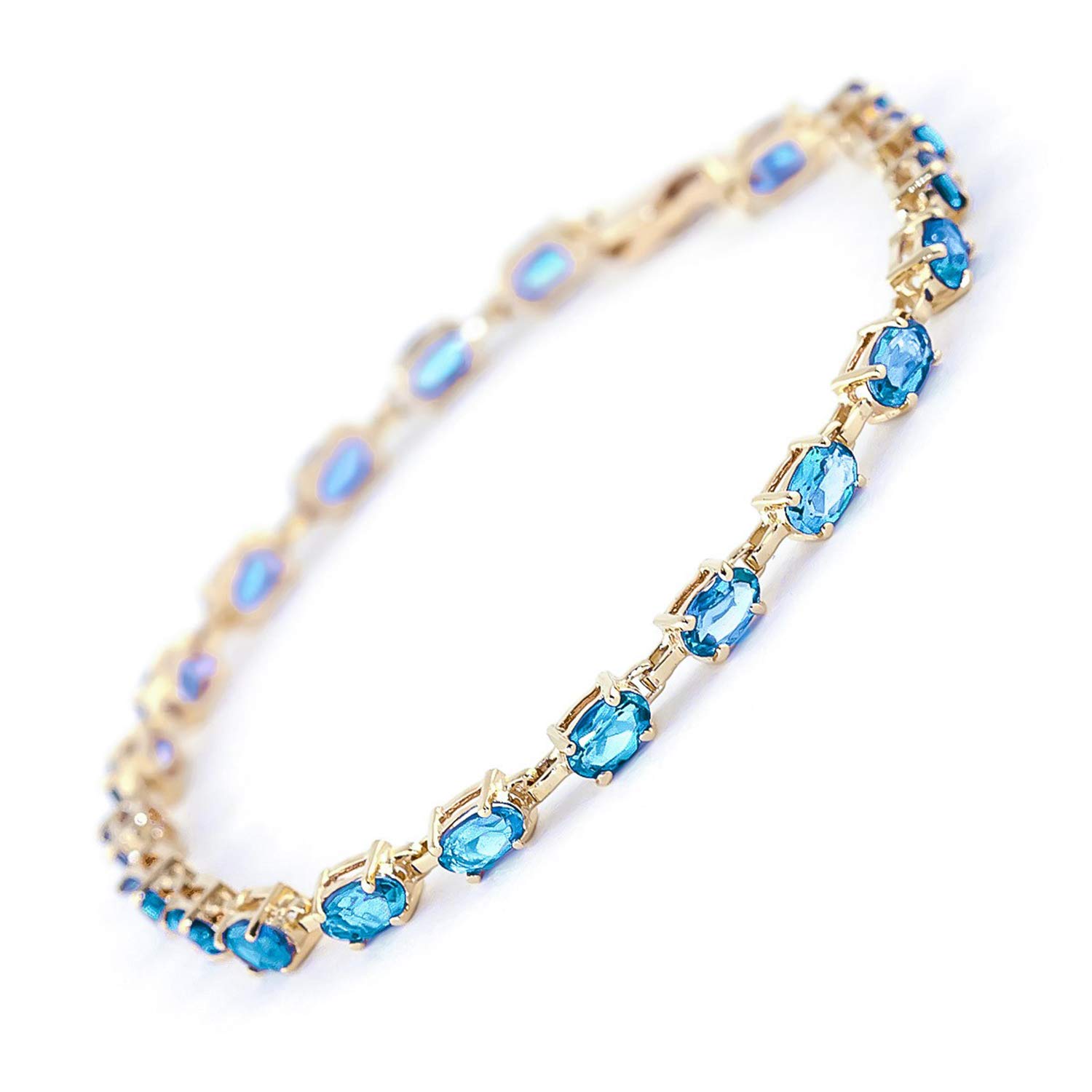 14K Solid Gold Tennis Bracelet with 5.5 Carat Blue Topaz - Elegant Jewelry for Women, Perfect for Weddings, Parties & Special Occasions
