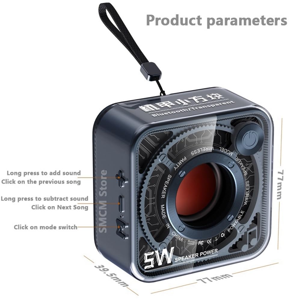 Mecha Style Transparent Bluetooth Speaker - Portable Wireless Outdoor Speaker with HD Call & Powerful Bass, Perfect for Hiking, Camping, Beach & Sports Activities