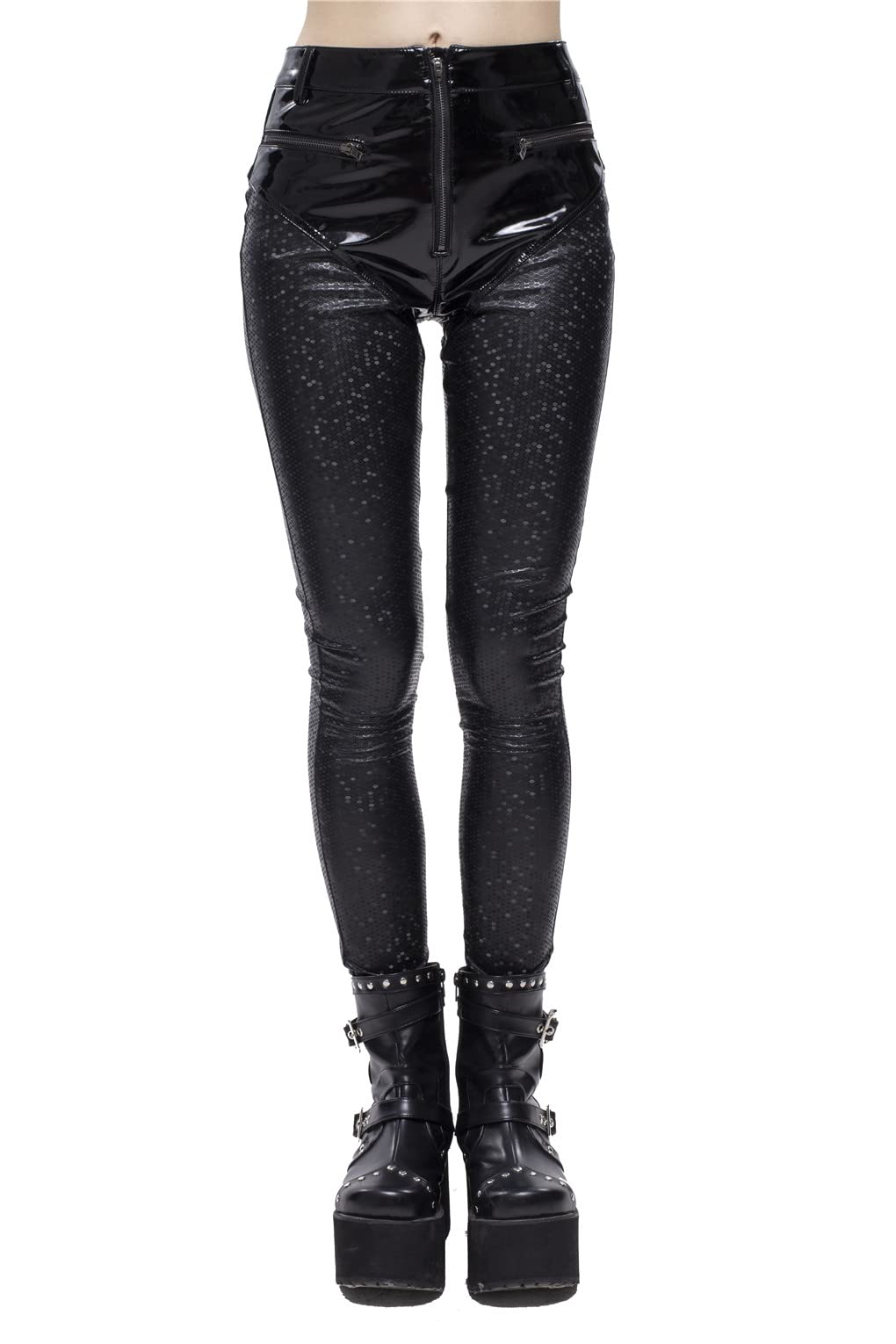Steampunk Women's Stretch Leather Pants | Heavy Metal Rock Slim Fit Jeans | Gothic Streetwear Fashion | Perfect for Concerts, Cosplay & Alternative Fashion Outfits