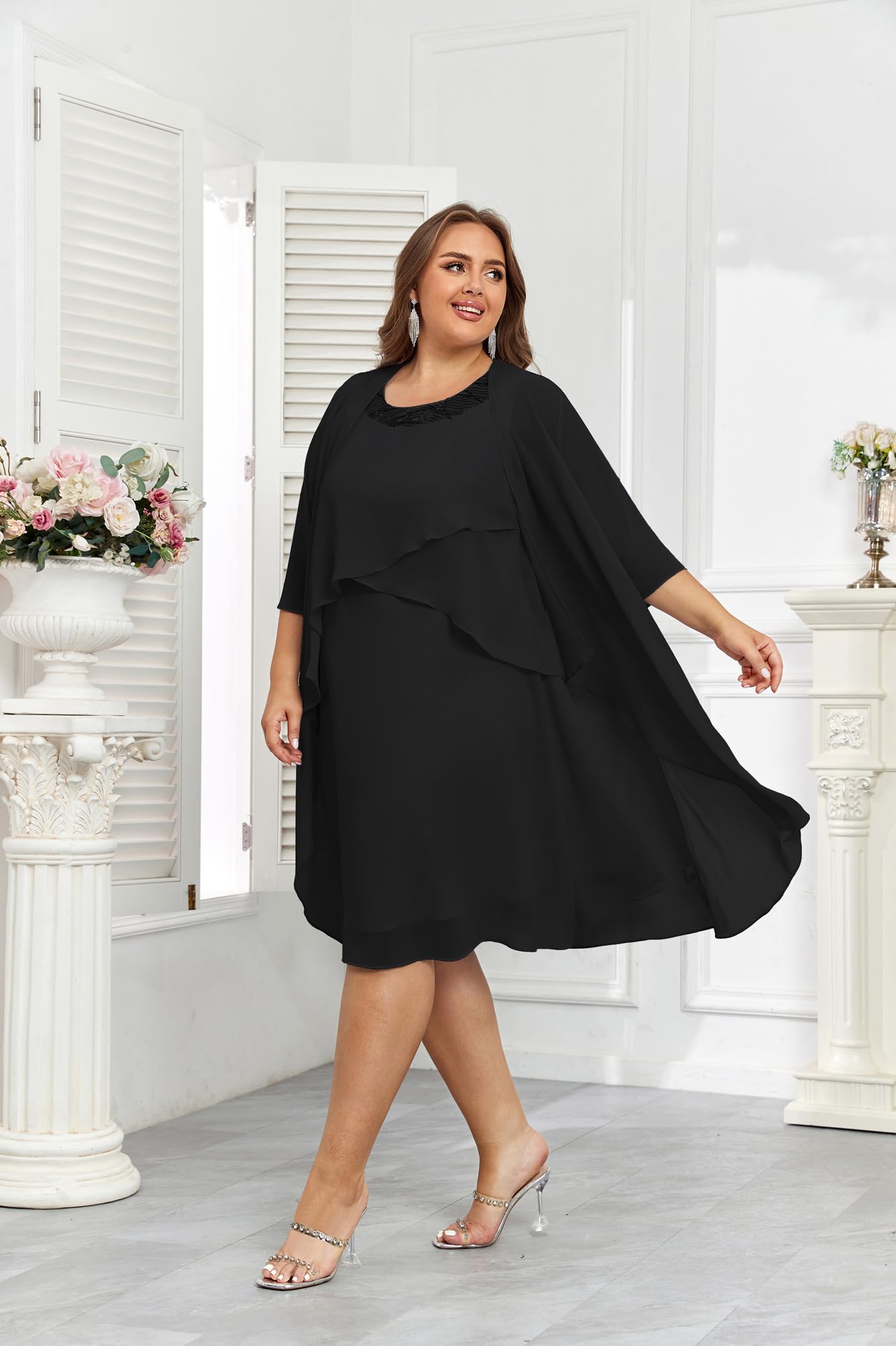 Hanna Nikole Women's Plus Size 2-Piece Dress Set with Jacket - Flowy Wedding Guest Dress & Mother of the Bride Outfit - Perfect for Formal Events, Bridal Showers, and Special Occasions