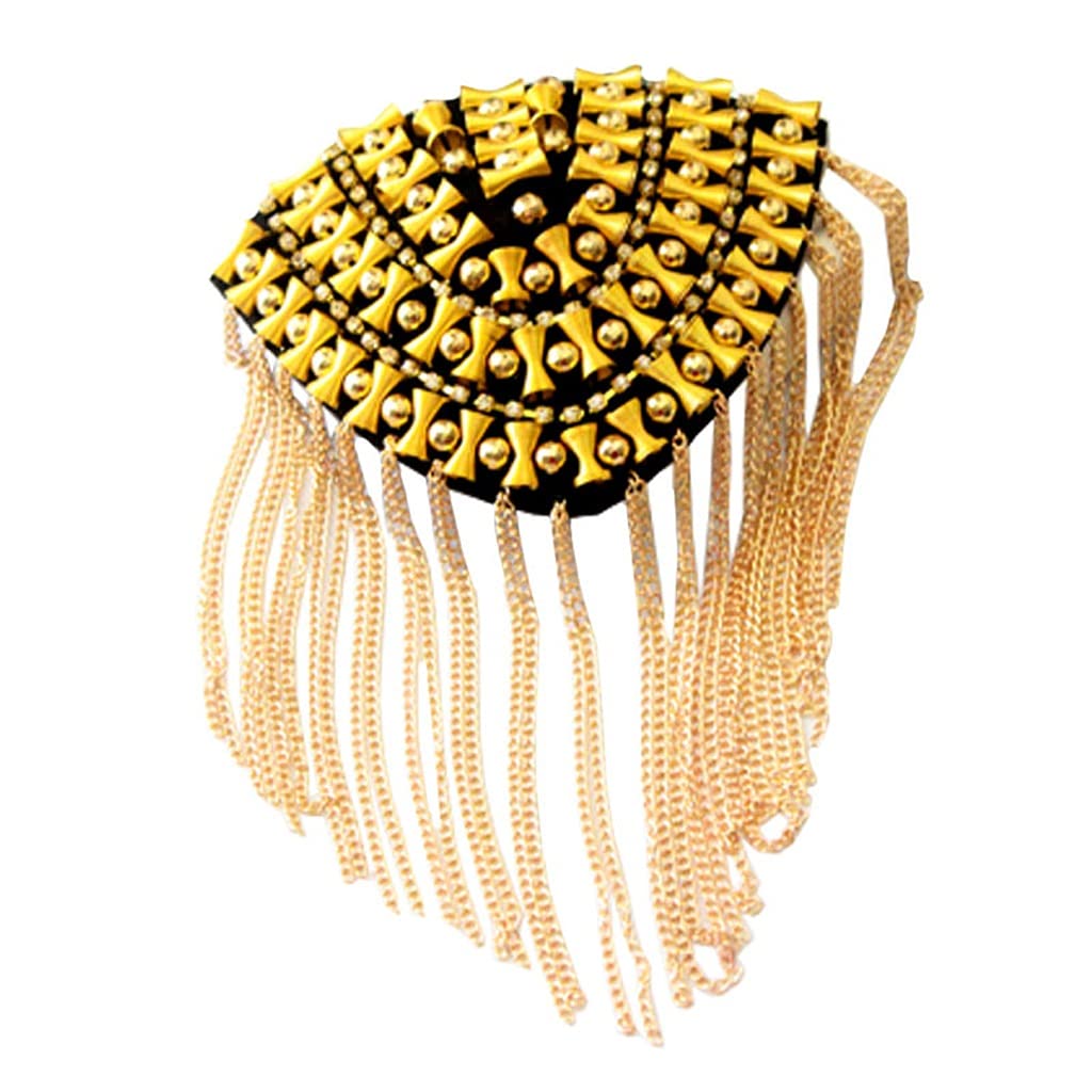 Gold Fringe Shoulder Epaulets with Rivet Tassel Chains - Military Style Shoulder Boards for Halloween Costumes, Cosplay, Uniform Accessories & Vintage Fashion Outfits